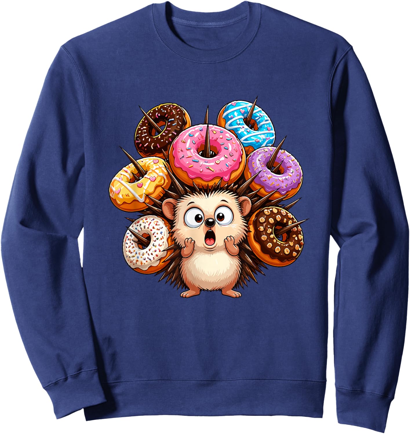 Adorable Hedgehog Surrounded By Colorful Donuts Sweatshirt - Sweatshirt | Navy
