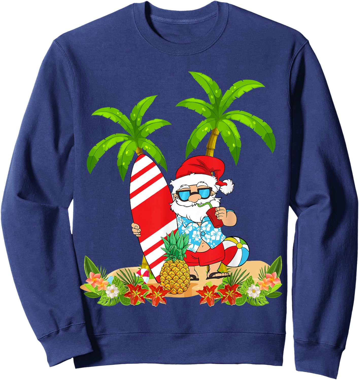 Santa Summer Surfing Christmas In July Beach Vacation Sweatshirt - Sweatshirt | Navy