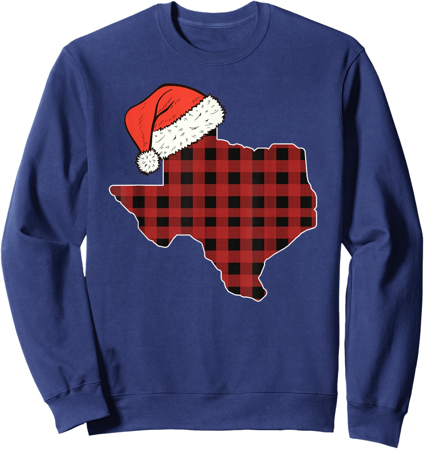 Texas Plaid Christmas Santa Hat Holiday Matching Sweatshirt - Sweatshirt | Navy