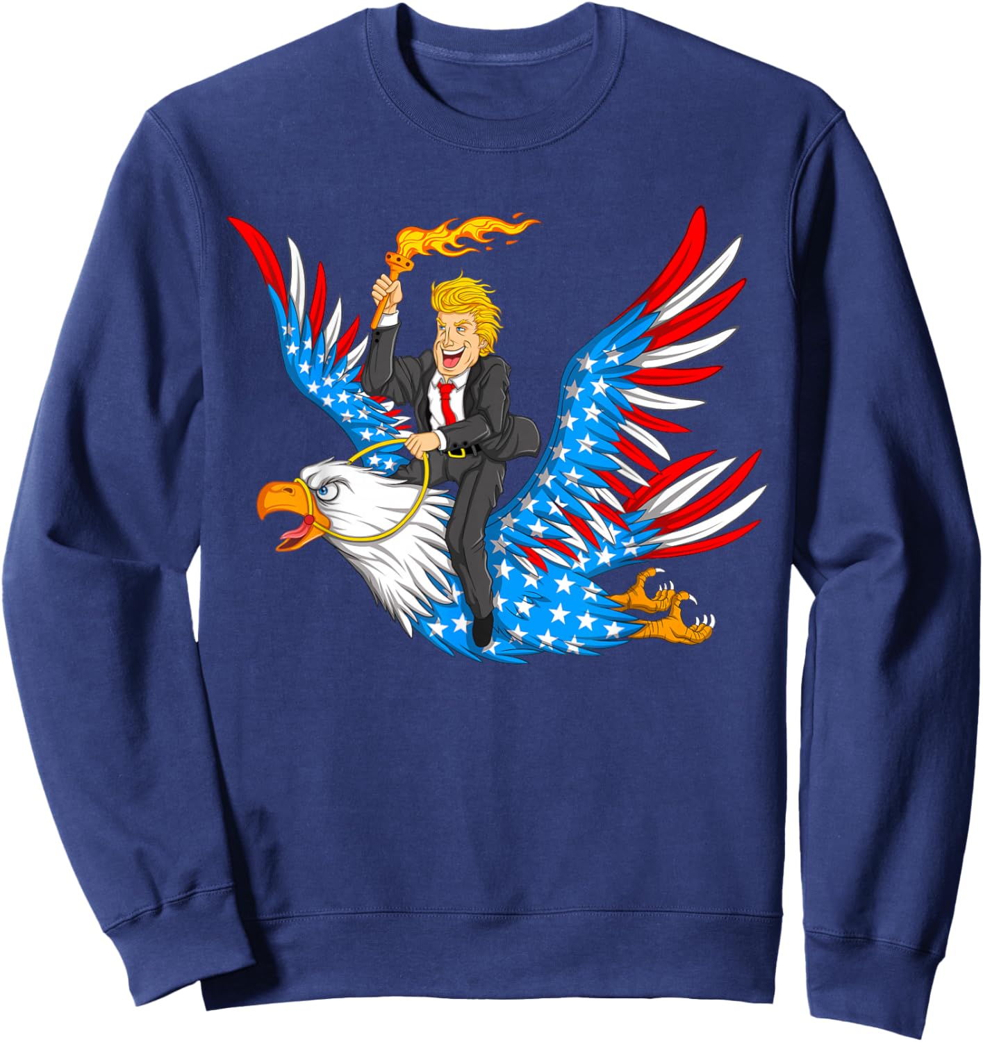 Trump On USA Eagle Cute US 4th Of July Funny American Gift Kids Men Sweatshirt - Sweatshirt | Navy