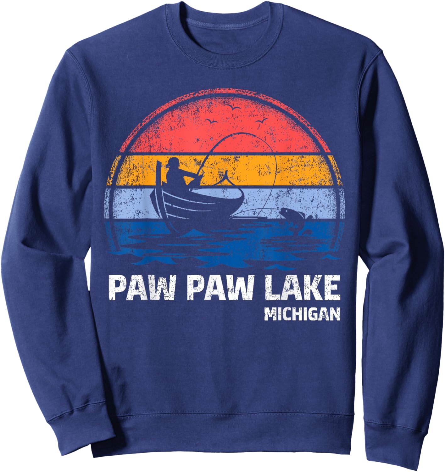Vintage Retro Michigan Paw Paw Lake Summer Fishing Women Girls Kids Sweatshirt - Sweatshirt | Navy