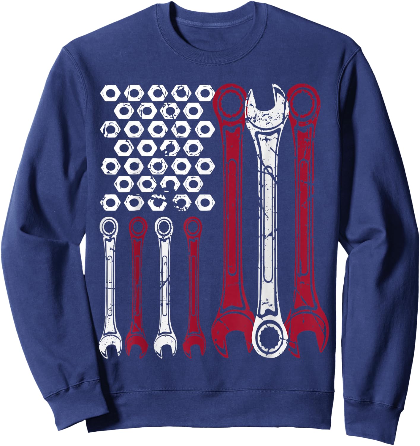 Patriotic Mechanic Wrench American Flag Sweatshirt - Sweatshirt | Navy