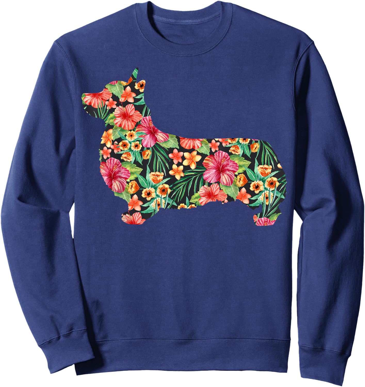 Corgi Flower Funny Dog Silhouette Floral Gifts Women Men Sweatshirt - Sweatshirt | Navy