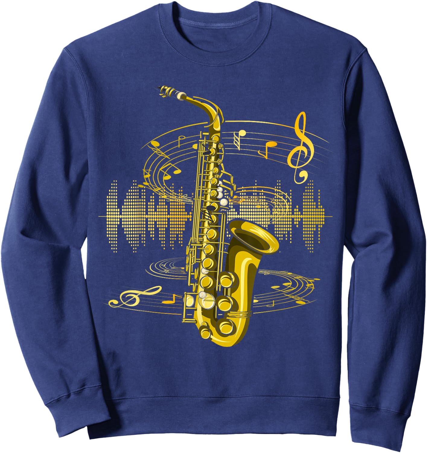 Music Sheet Music Saxophonist Clef Jazz Musician Saxophone Sweatshirt - Sweatshirt | Navy