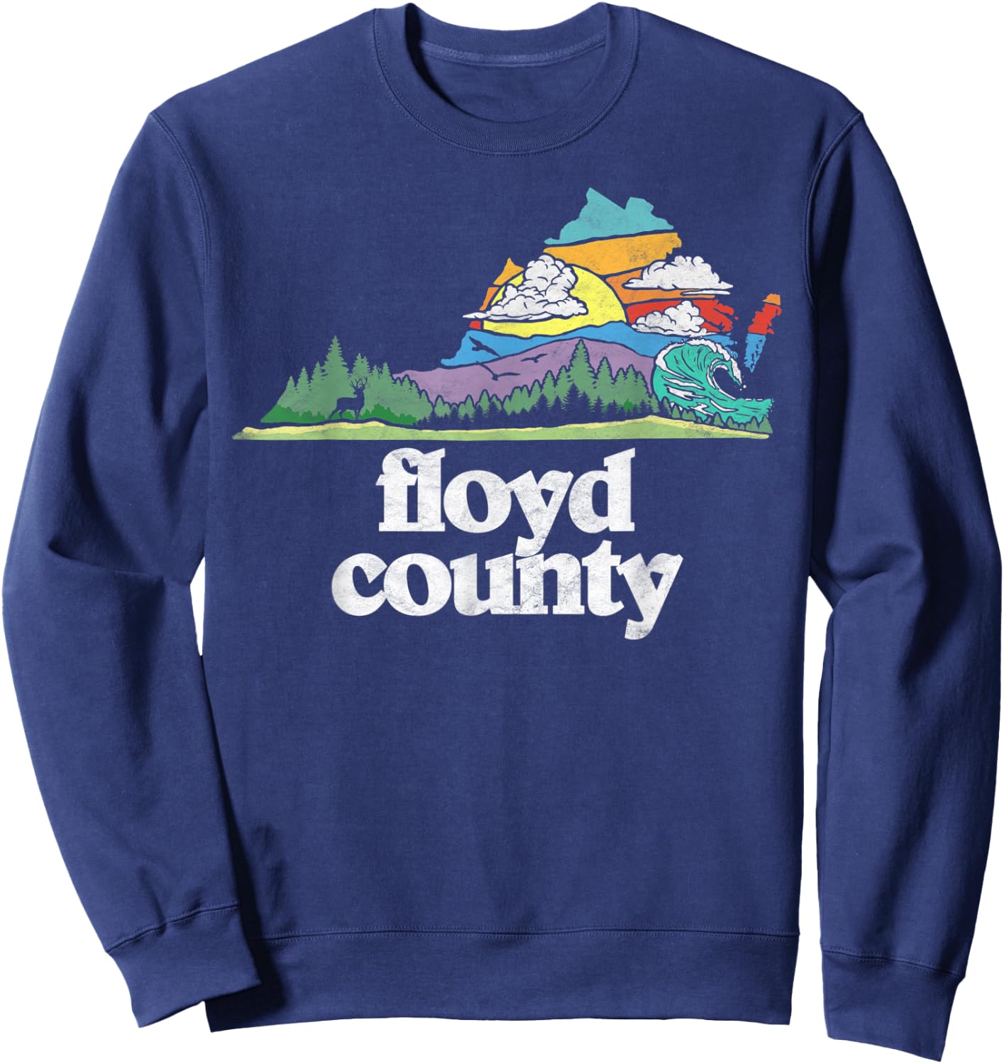 Floyd County Virginia Outdoors & Nature Lover Retro 80s Sweatshirt - Sweatshirt | Navy