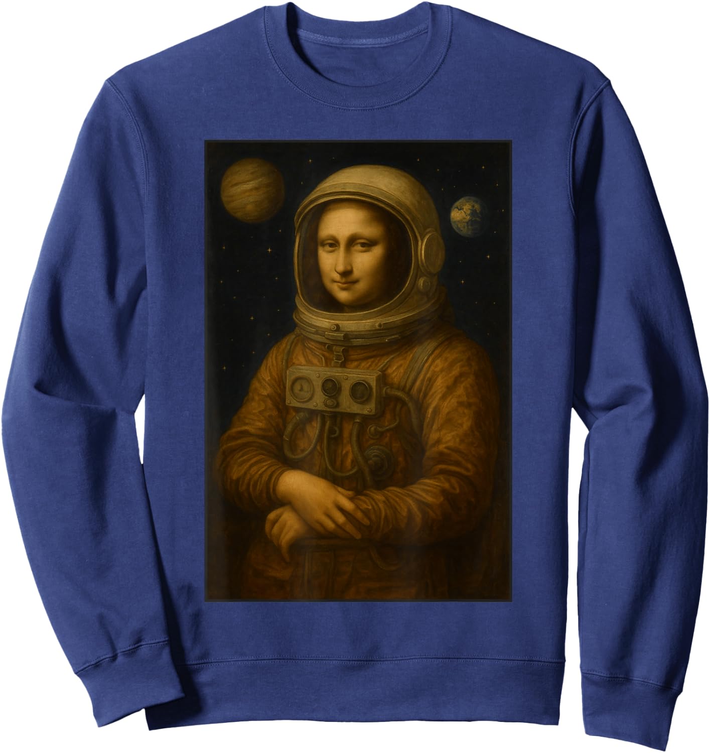 Mona Lisa Astronaut Space Art Aesthetic Cosmic Renaissance Sweatshirt - Sweatshirt | Navy