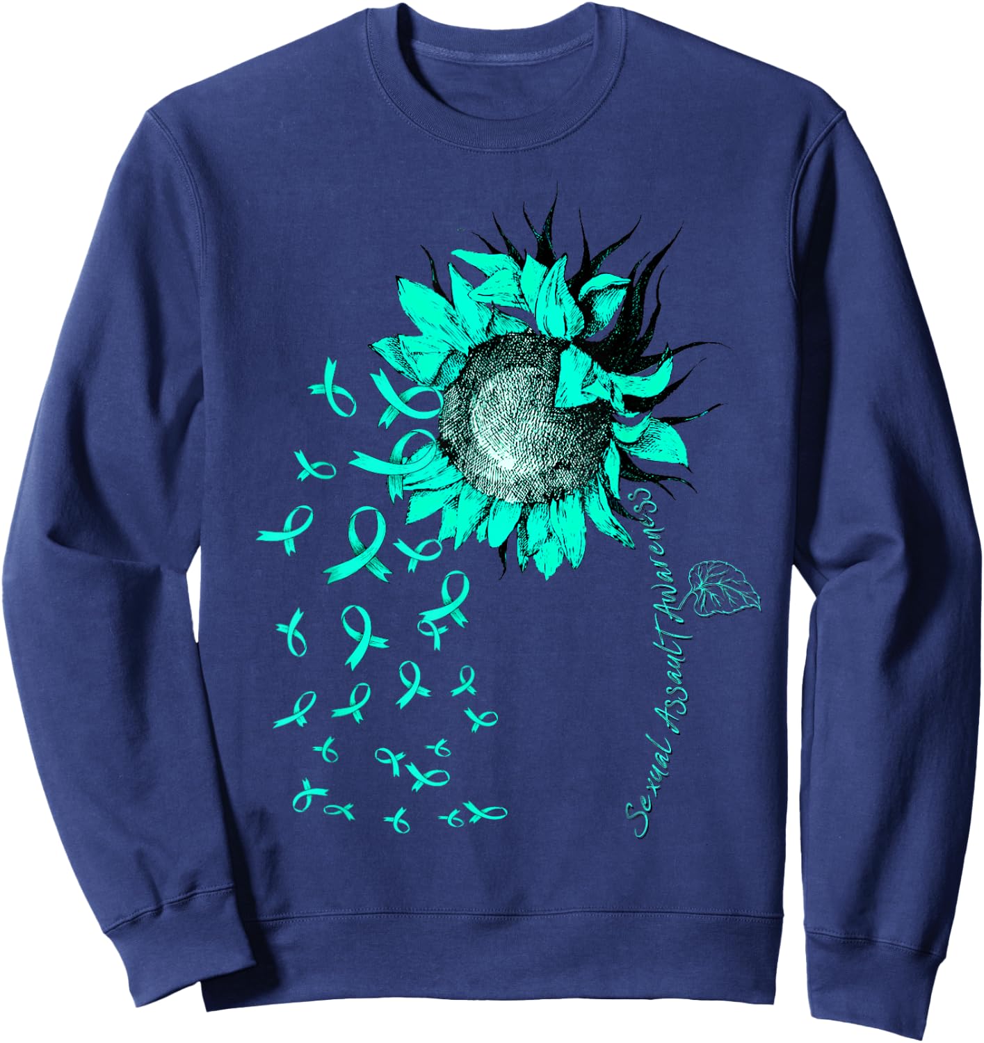 SEXUAL ASSAULT AWARENESS Sunflower Teal Ribbon Sweatshirt - Sweatshirt | Navy