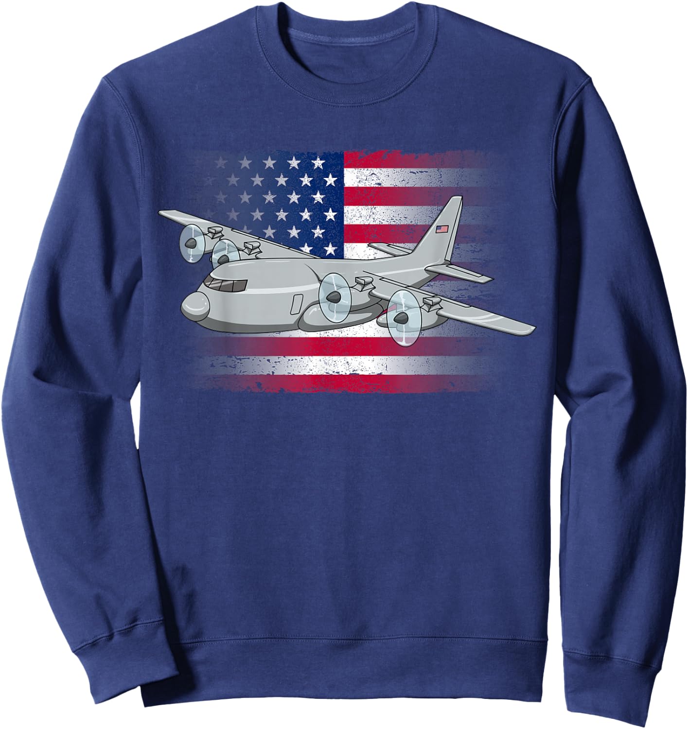 Flying C-130 American Flag Military Airplane C130 Hercules Women Kids Men Sweatshirt - Sweatshirt | Navy