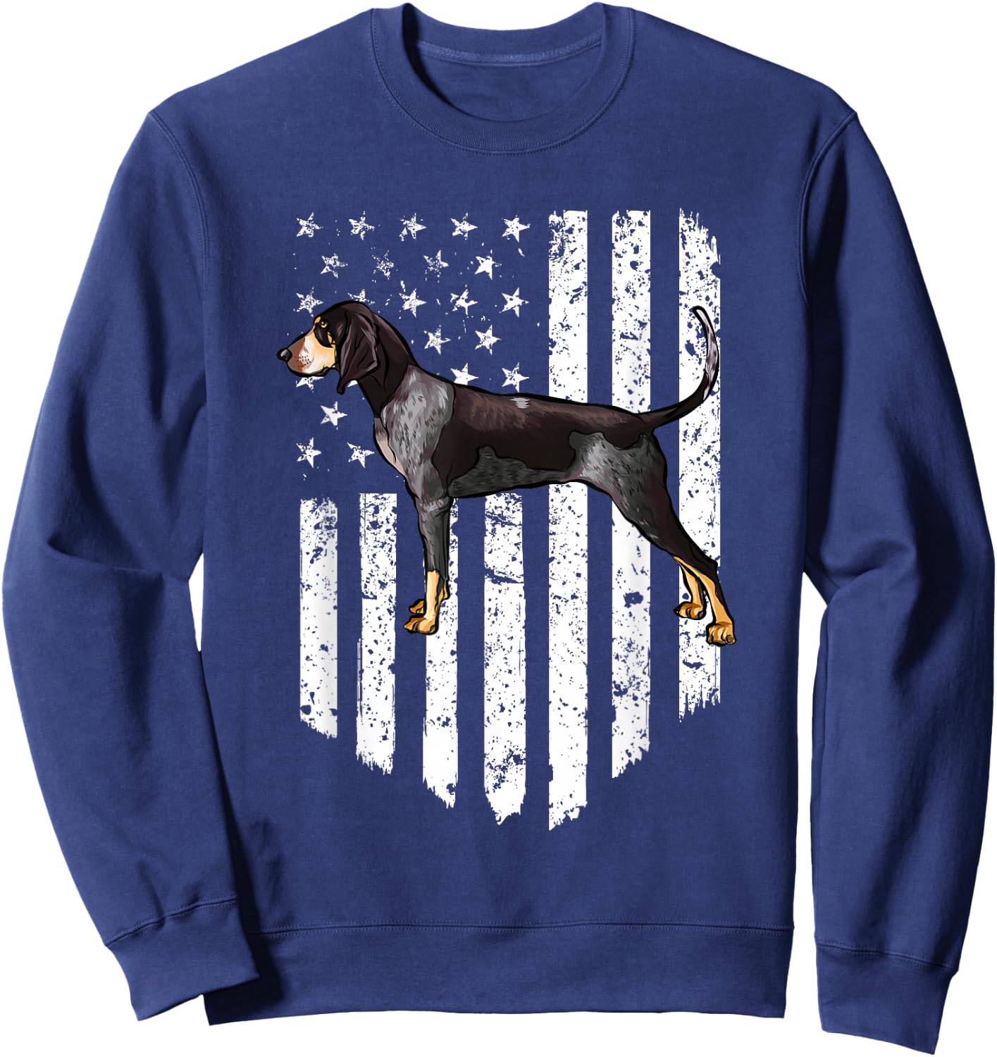 Black White American Flag Bluetick Coonhound 4th Of July USA Sweatshirt - Sweatshirt | Navy