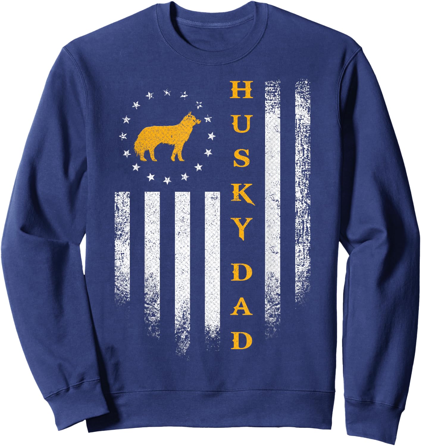 Vintage USA Flag Proud Siberian Husky Dog Dad Silhouette Kids Men Sweatshirt - Sweatshirt | Navy
