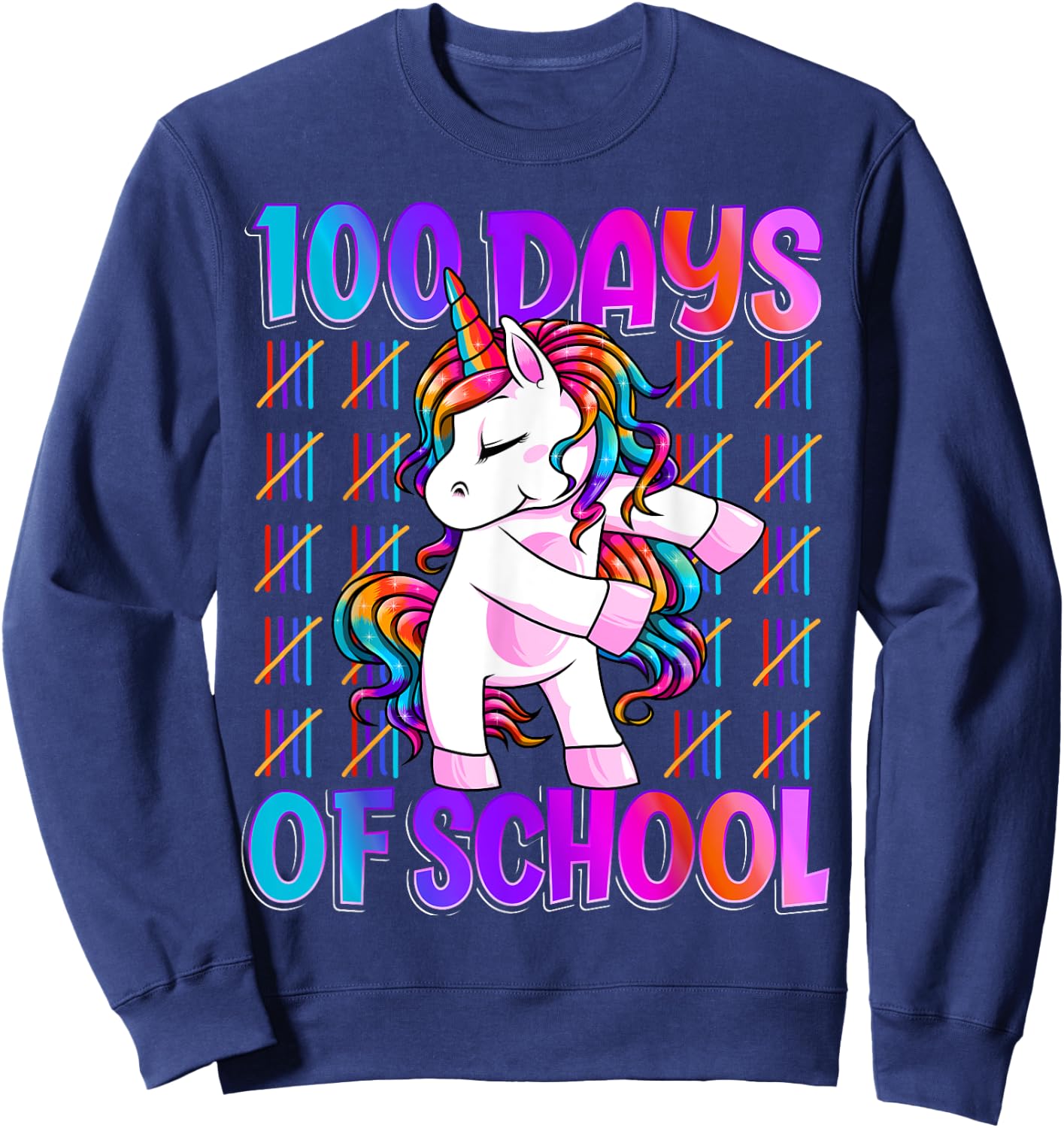 100 Magical Day of School And Still Awesome 100 Days Smarter Unicorn Kids School Shirt Black -Kids Small Sweatshirt - Sweatshirt | Navy
