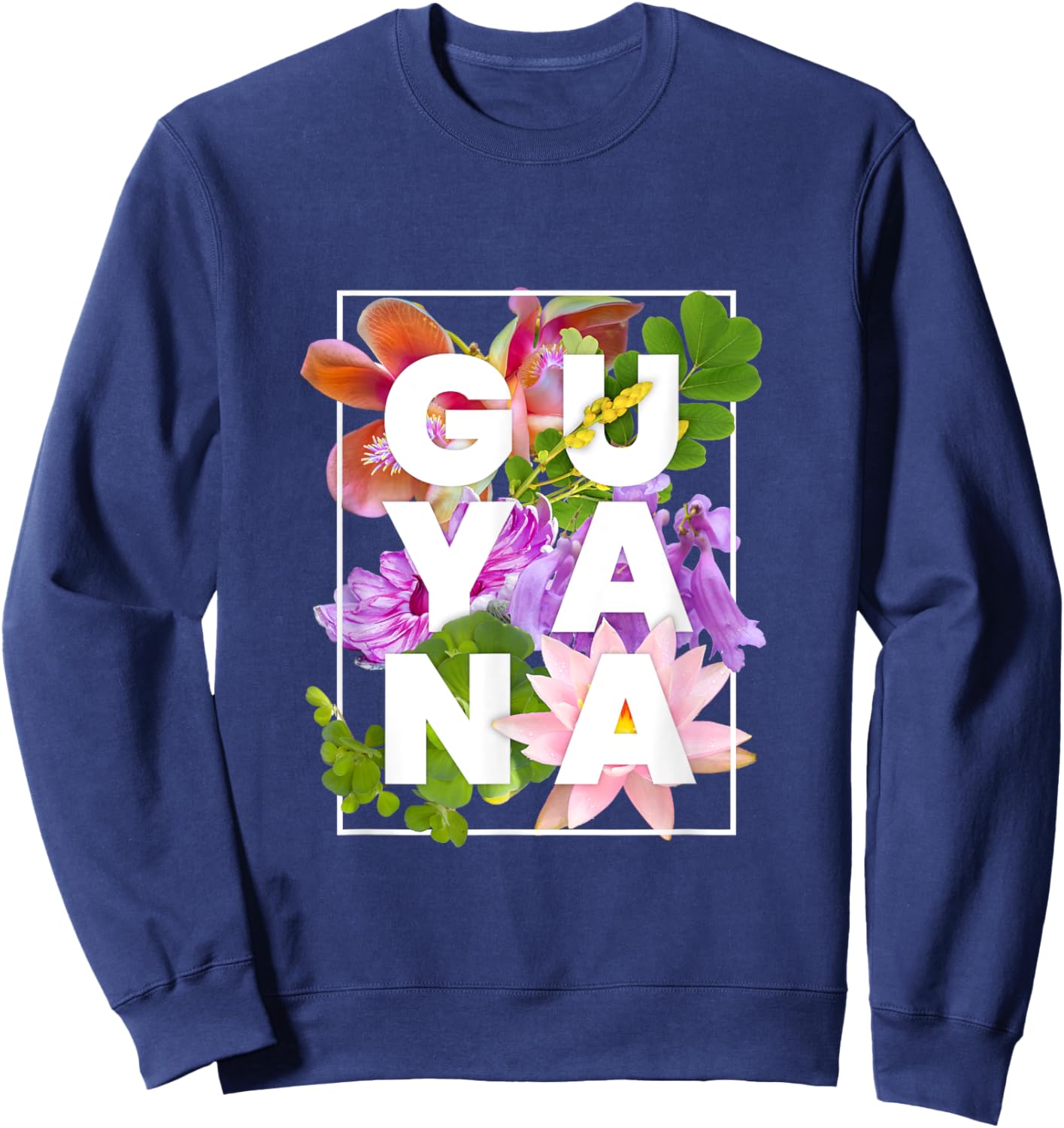 Flowers of Guyana Word Art - Guyanese Pride Sweatshirt - Sweatshirt | Navy