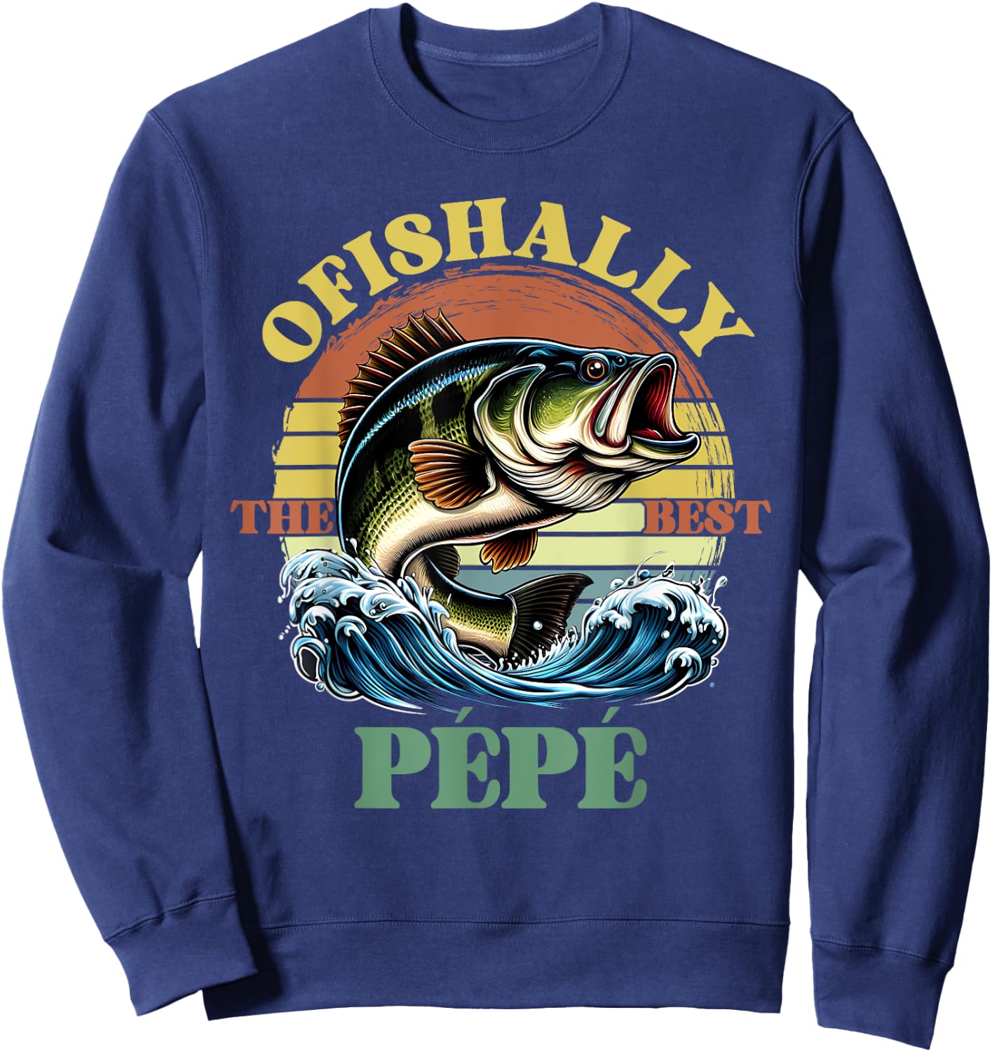 Ofishally The Best Pepe Retro Vintage Bass Fishing Sweatshirt - Sweatshirt | Navy