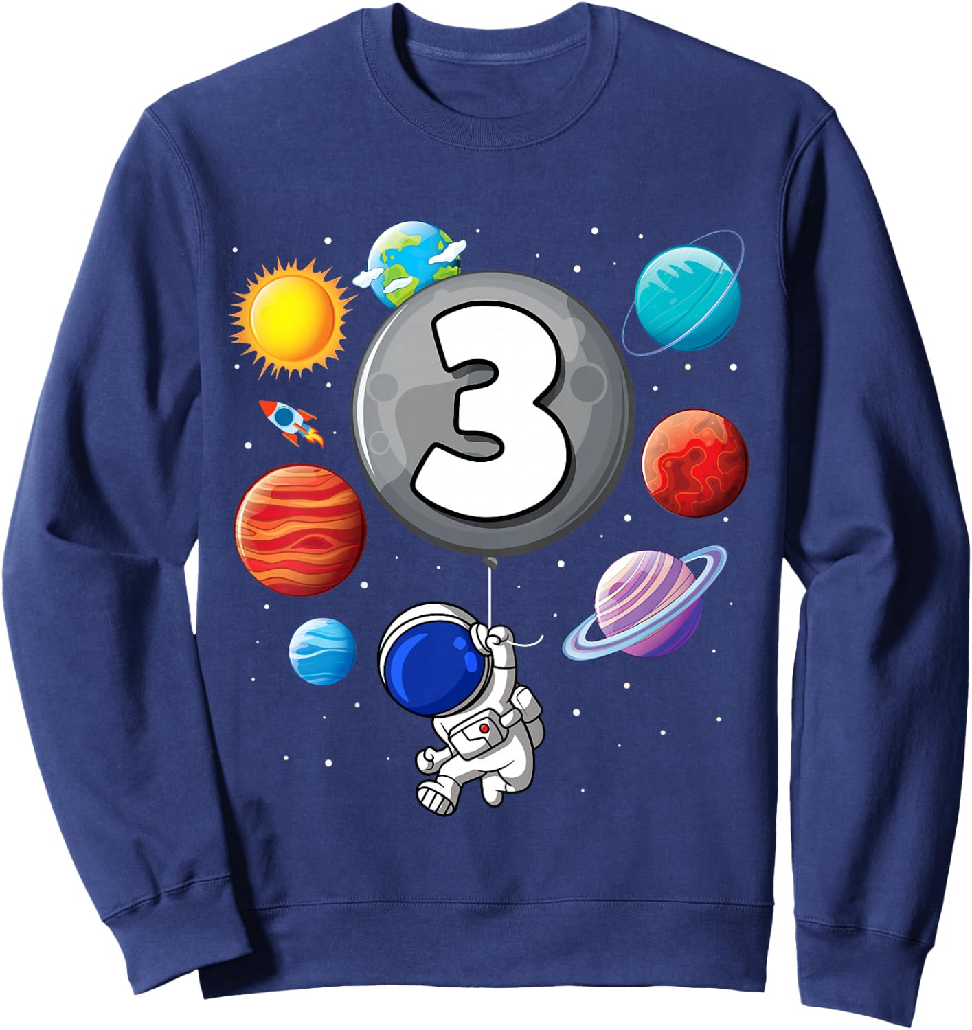 Kids Space 3rd Birthday Astronaut Balloon Planet 3 Year Old Boy Sweatshirt - Sweatshirt | Navy