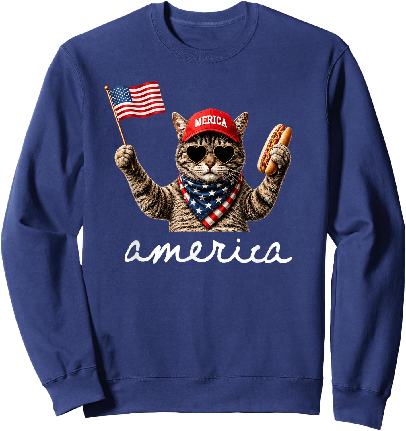 USA America Cat Hot Dog 1776-2026 4th of July 250 Years Sweatshirt - Sweatshirt | Navy