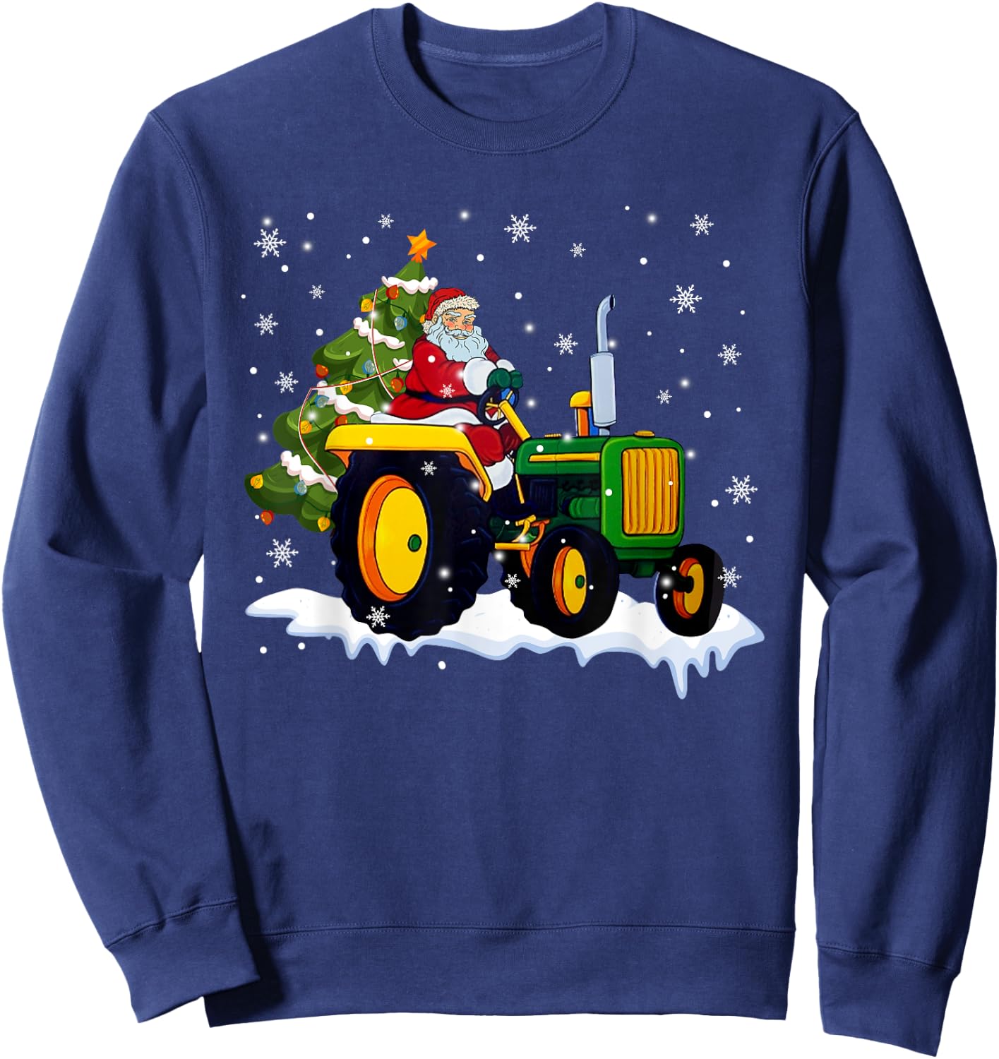 Christmas Santa Claus Riding Tractor Xmas Tree Tractor Lover Sweatshirt - Sweatshirt | Navy