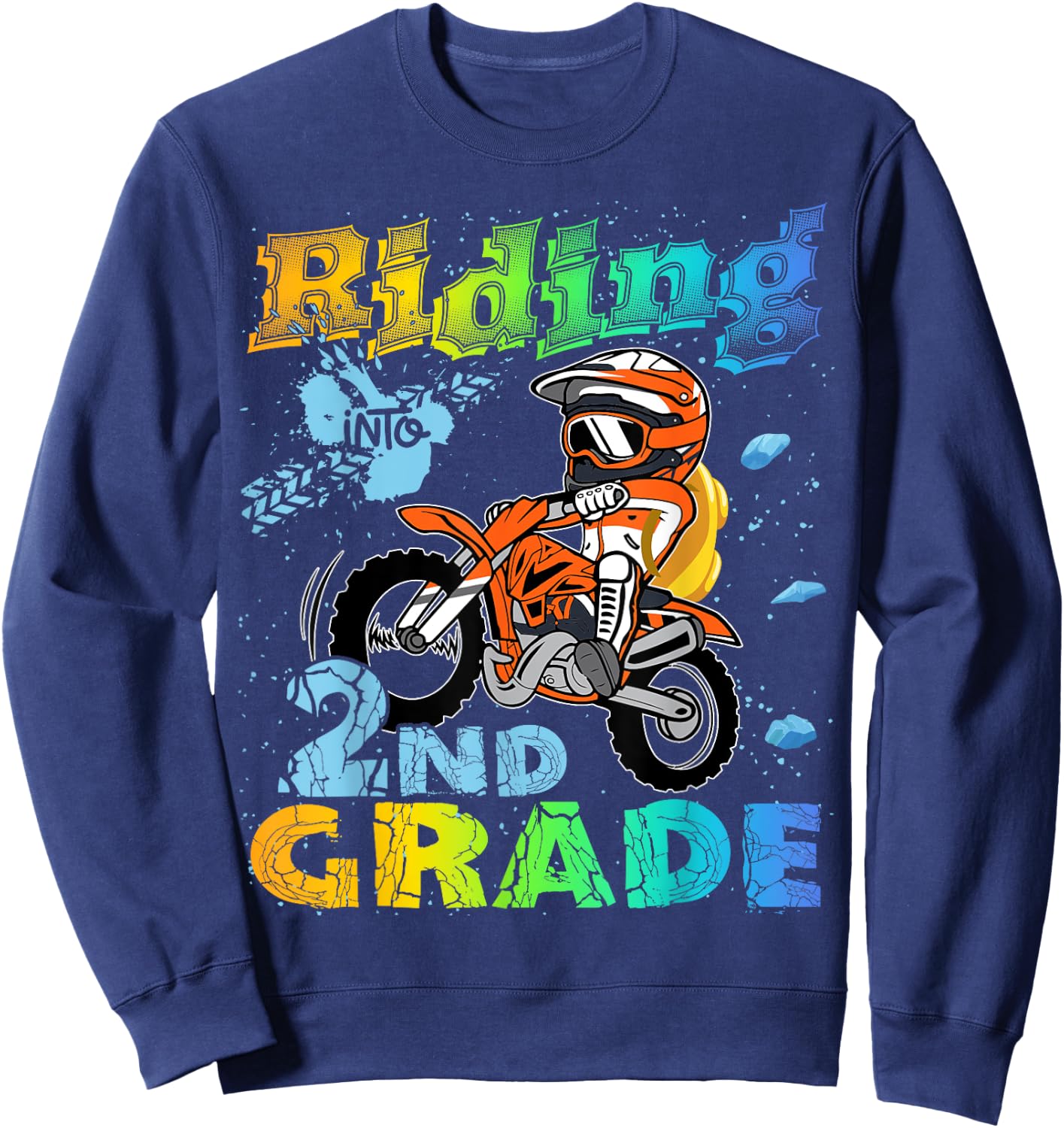 Riding Into 2nd Grade Dirt Bike Backpack For Boys Girls Sweatshirt - Sweatshirt | Navy