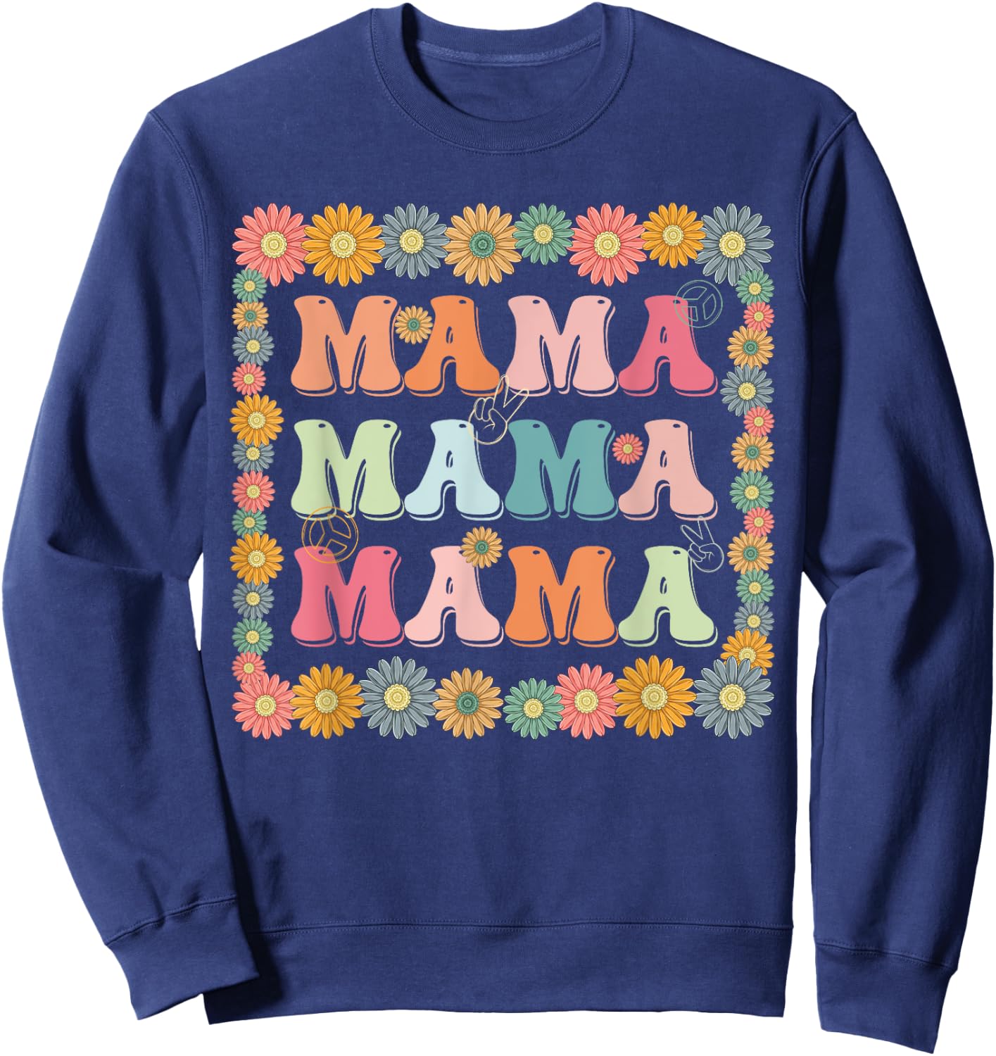 Groovy Mama Family Matching Mother's Day Party Women Hippie Sweatshirt - Sweatshirt | Navy