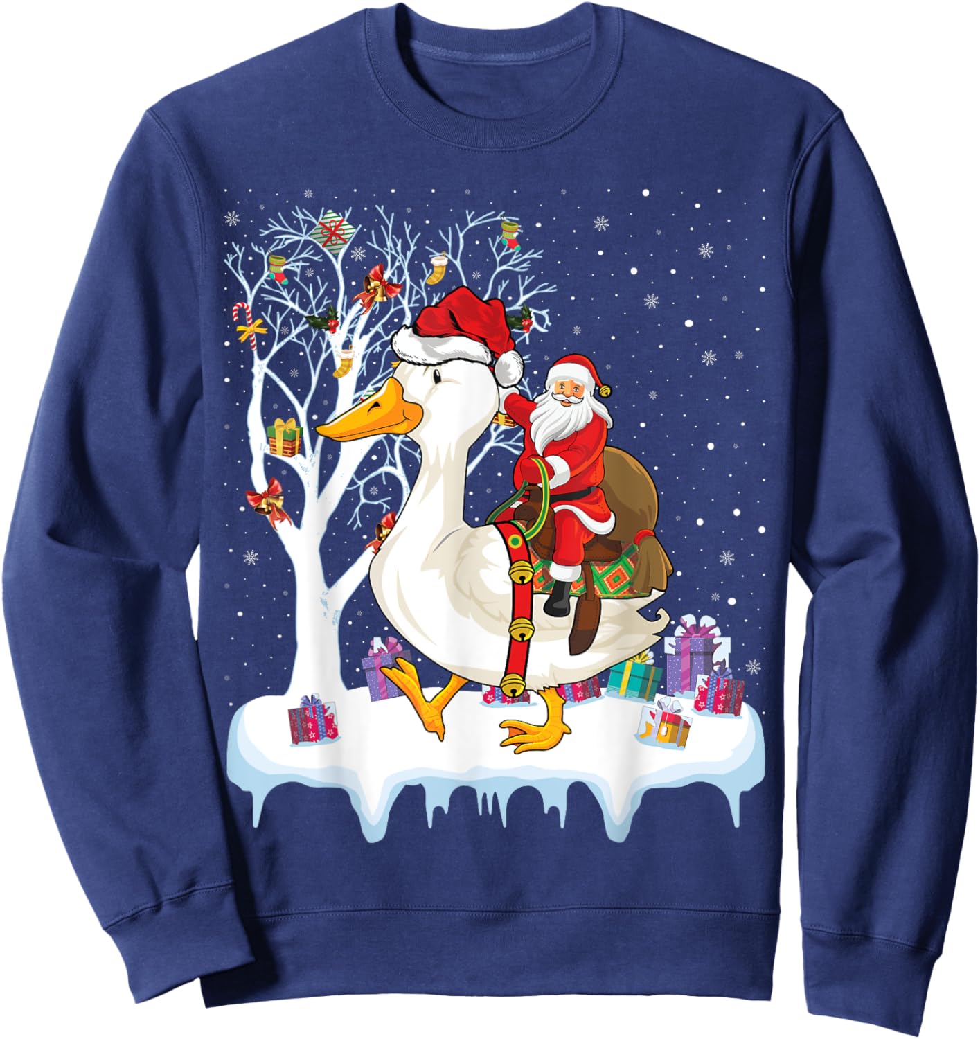 Goose Duck Bird Lover Xmas Gift Santa Riding Goose Christmas Sweatshirt - Sweatshirt | Navy