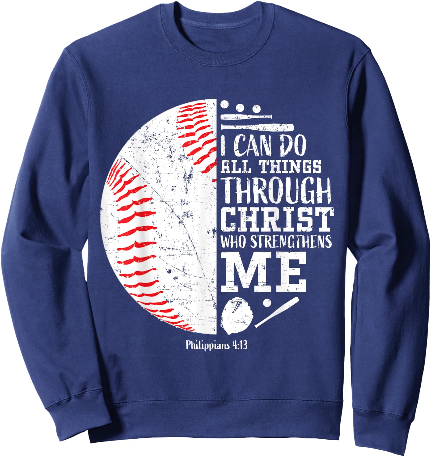 Baseball Gifts Bible Verse Sayings Philippians 4:13 Boys Men Sweatshirt - Sweatshirt | Navy