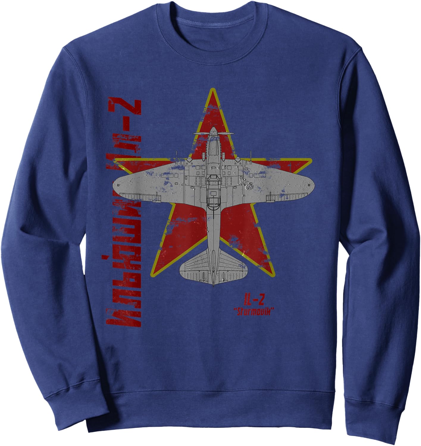 Ilyushin Il-2 Sturmovik Airplane Vintage Soviet WW2 Cyrillic Sweatshirt - Sweatshirt | Navy