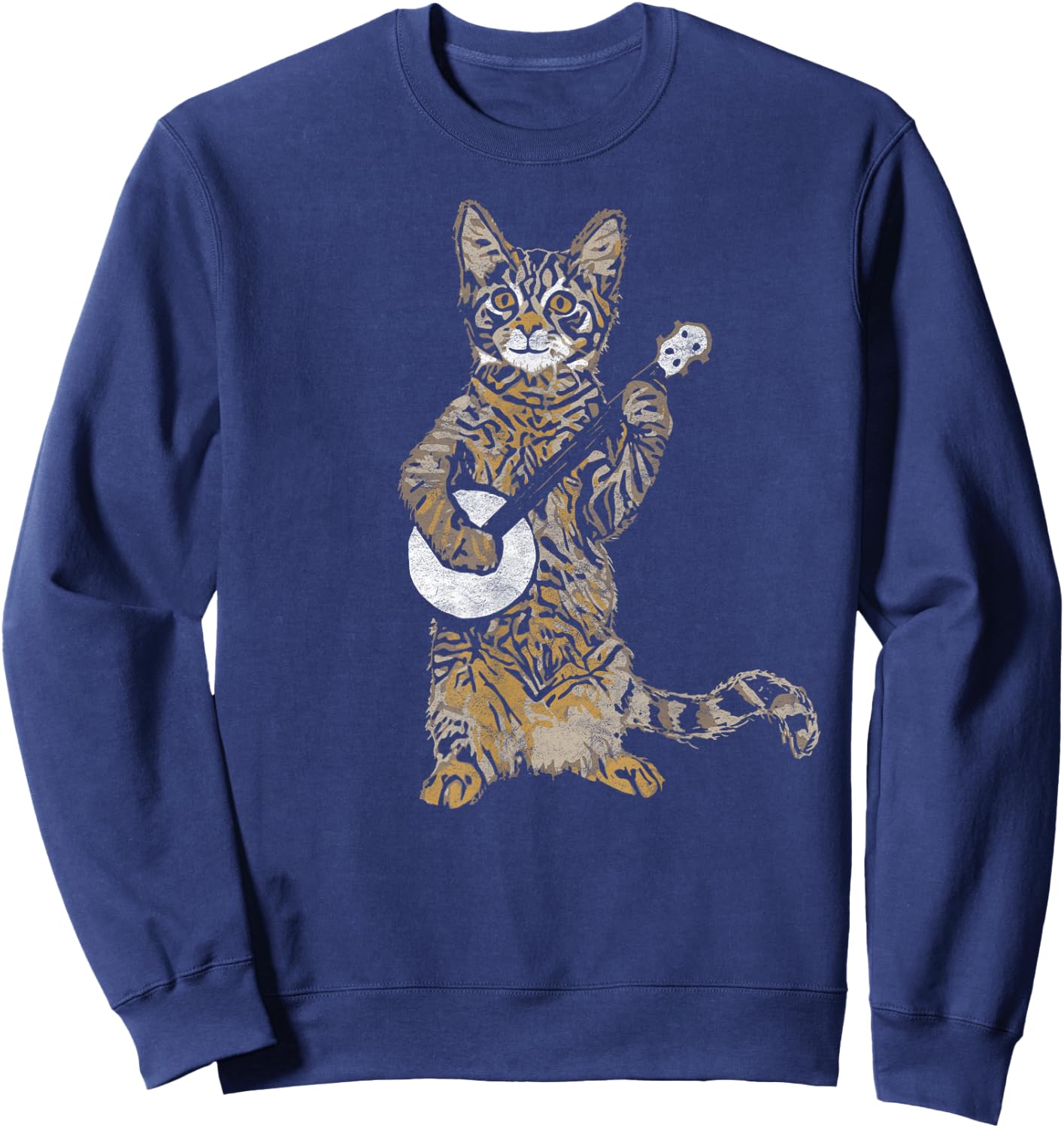Banjo Cat - Funny Retro Style Bluegrass & Tabby Cat Lover Sweatshirt - Sweatshirt | Navy