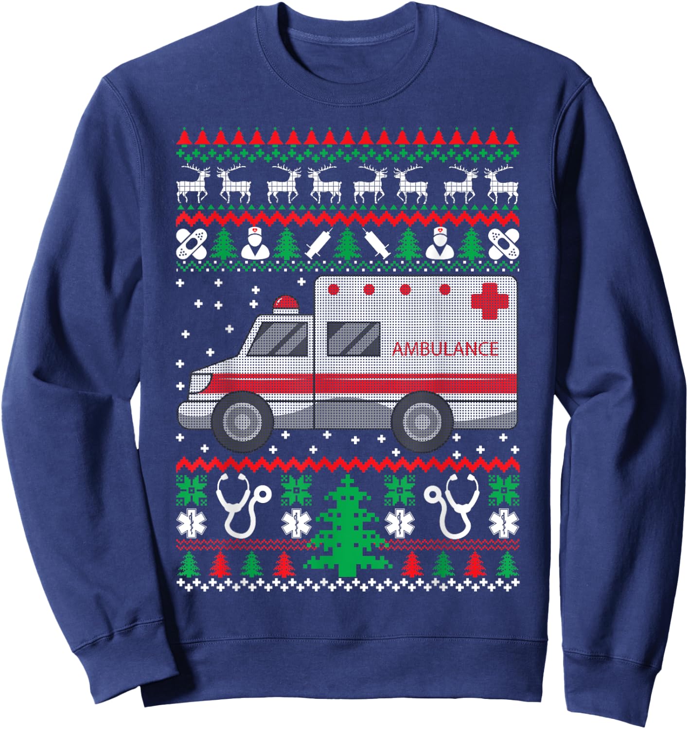 Sanitäter Geschenke Paramedic Gifts EMT EMS Ugly Christmas Funny Holiday Sweatshirt - Sweatshirt | Navy