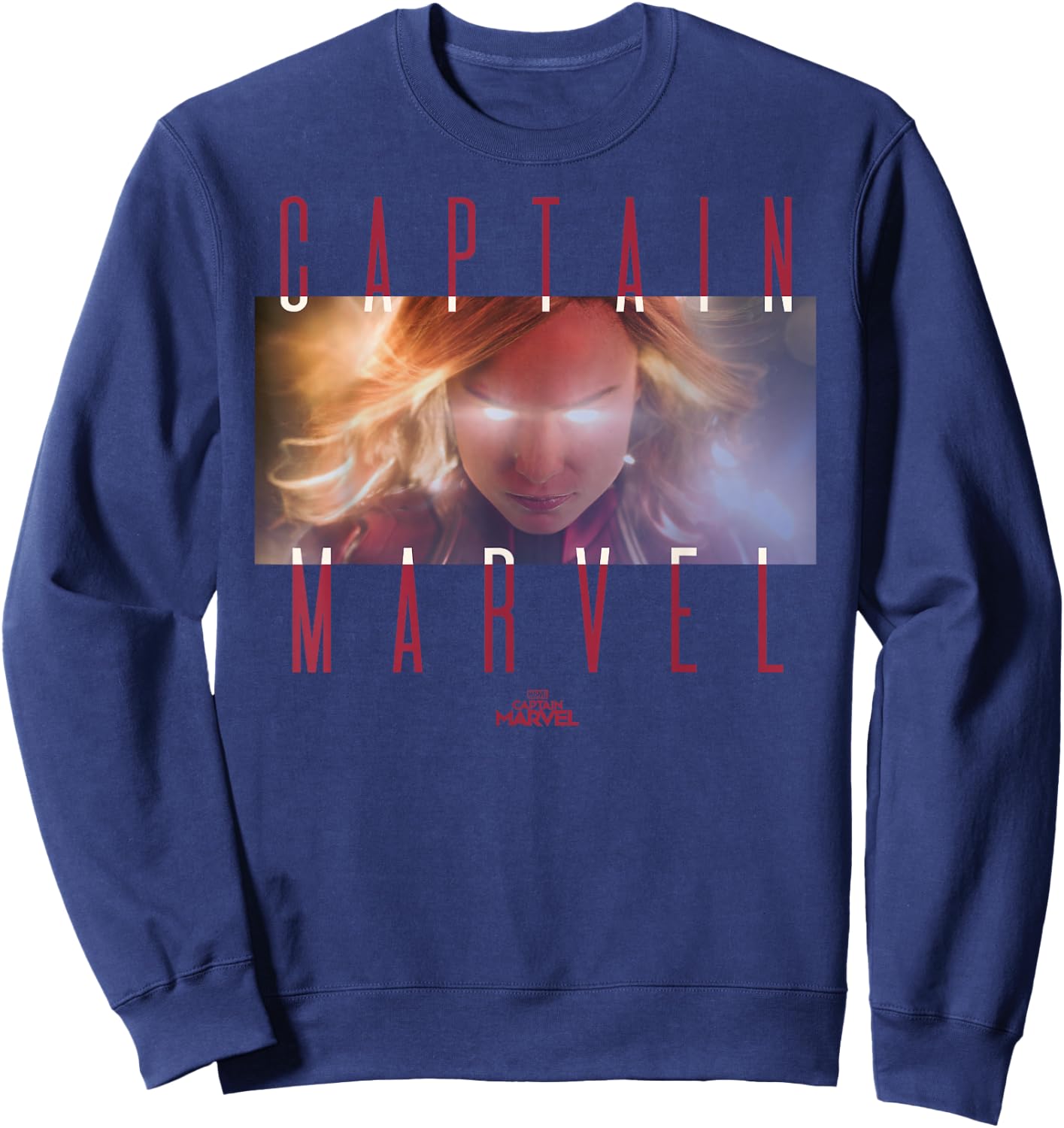 Captain Marvel Powerful Glow Eyes Poster Graphic Sweatshirt - Sweatshirt | Navy
