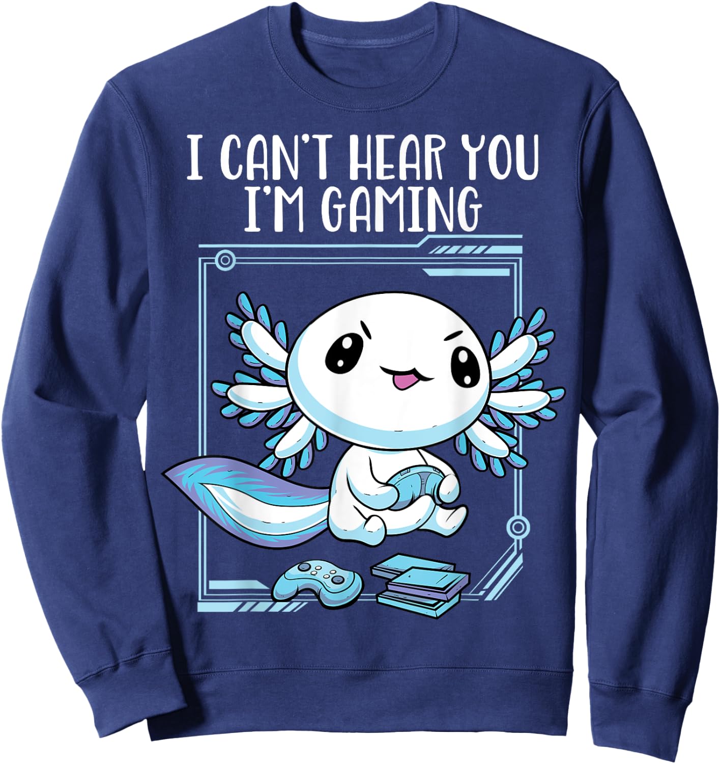 Gamer Axolotl Shirt Gamesolotl Fish Gaming Video Gamer Anime Sweatshirt - Sweatshirt | Navy