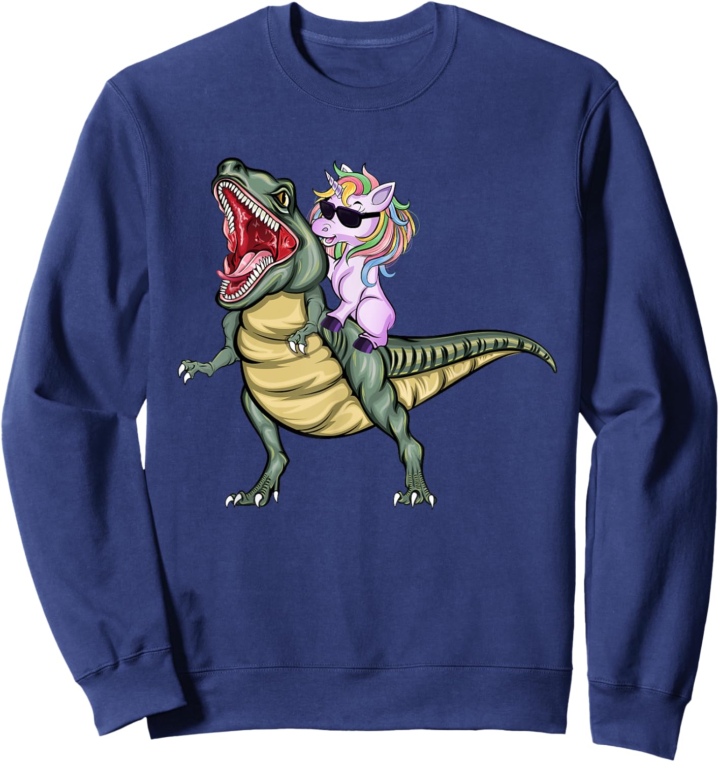 Unicorn Riding Dinosaur T Rex Halloween Kids Girls Boys Sweatshirt - Sweatshirt | Navy