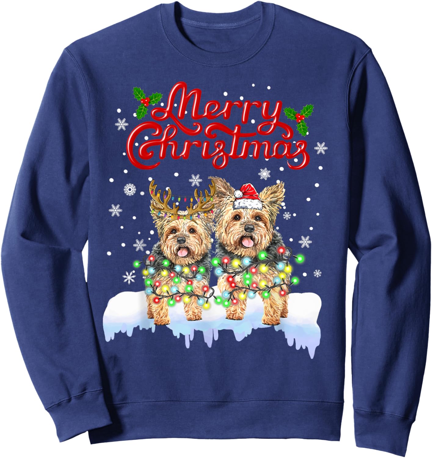 Merry Christmas Yorkie Christmas Pajama Dog Lover Sweatshirt - Sweatshirt | Navy