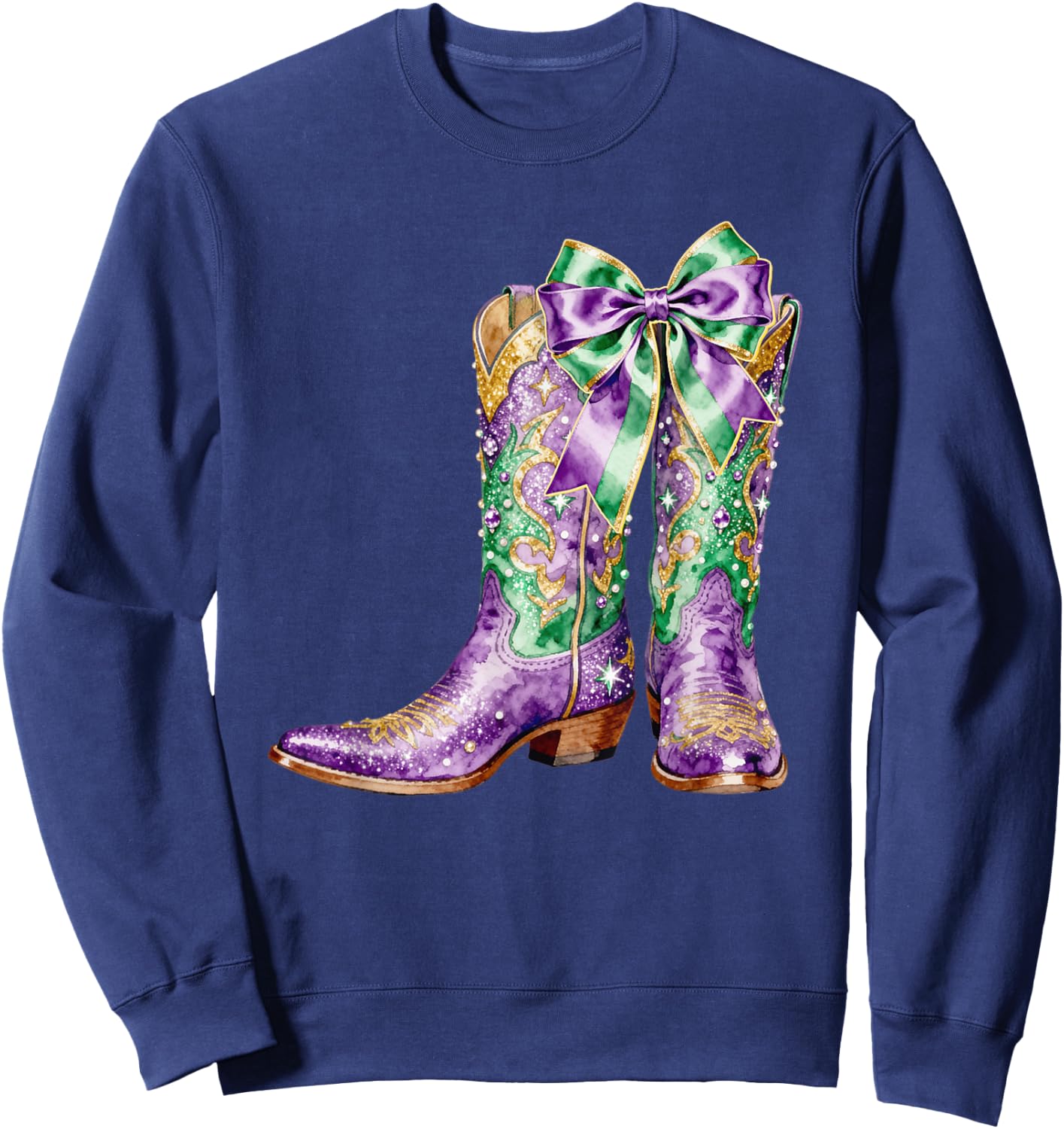 Mardi Gras Western Cowgirl Boots Coquette Bow Women Girls Sweatshirt - Sweatshirt | Navy