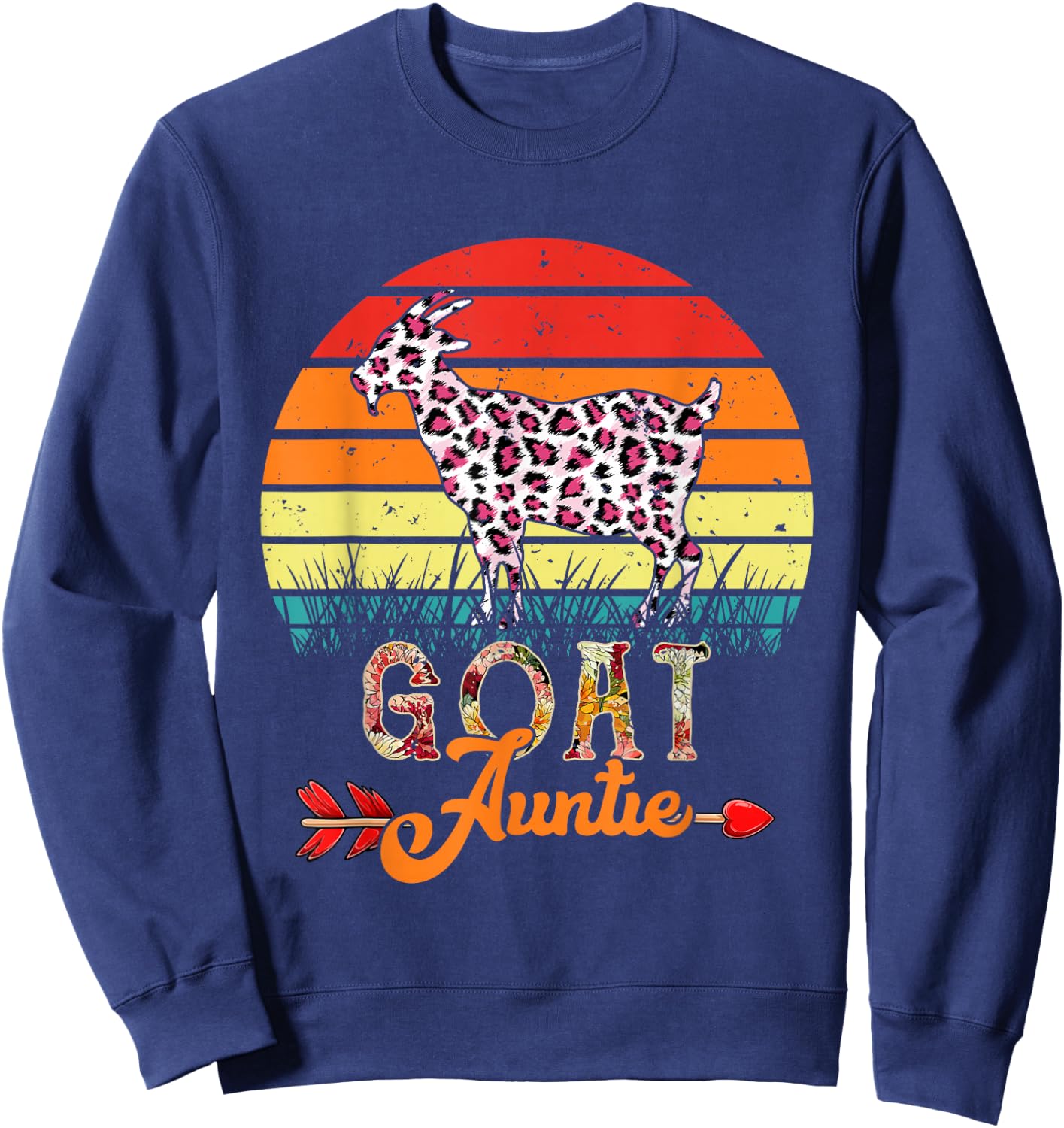 Vintage Retro Goat Auntie Flowers Leopard Goat Mother's Day Sweatshirt - Sweatshirt | Navy