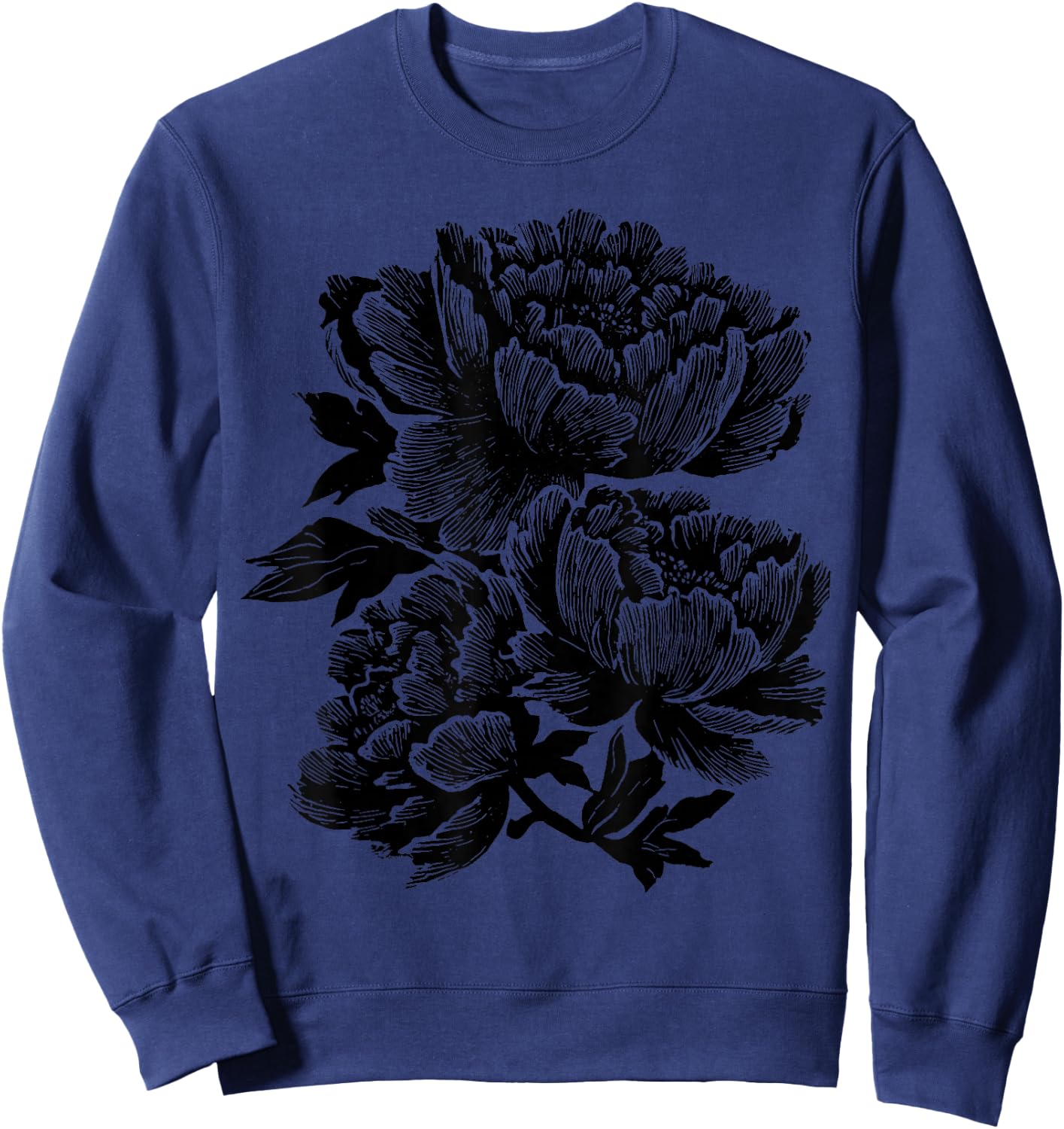 Peony Flower Botanical Vintage Wildflower Floral Sweatshirt - Sweatshirt | Navy