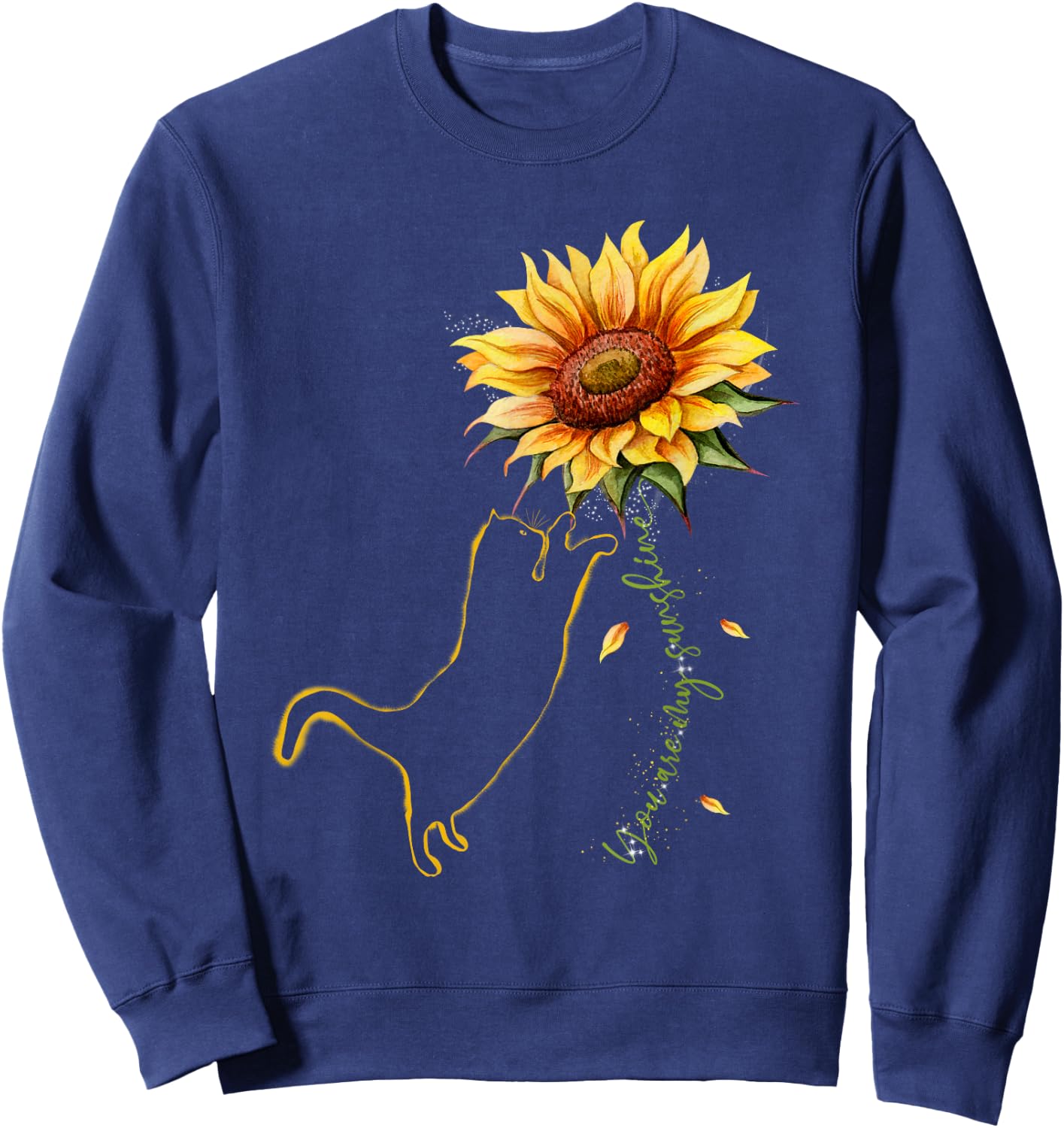 Cat Graphic , Cat Sunflower Shirt, Cat Sunshine, Cat Lover Sweatshirt - Sweatshirt | Navy