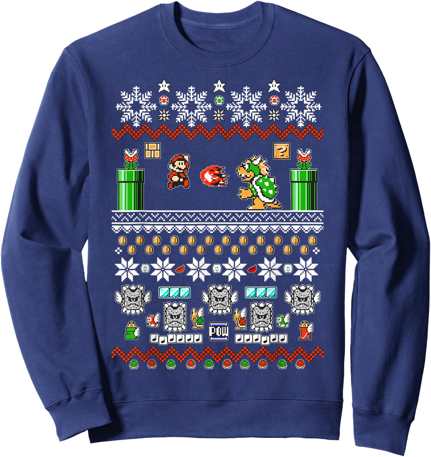 Super Mario and Bowser Game Play Ugly Christmas Design Sweatshirt - Sweatshirt | Navy