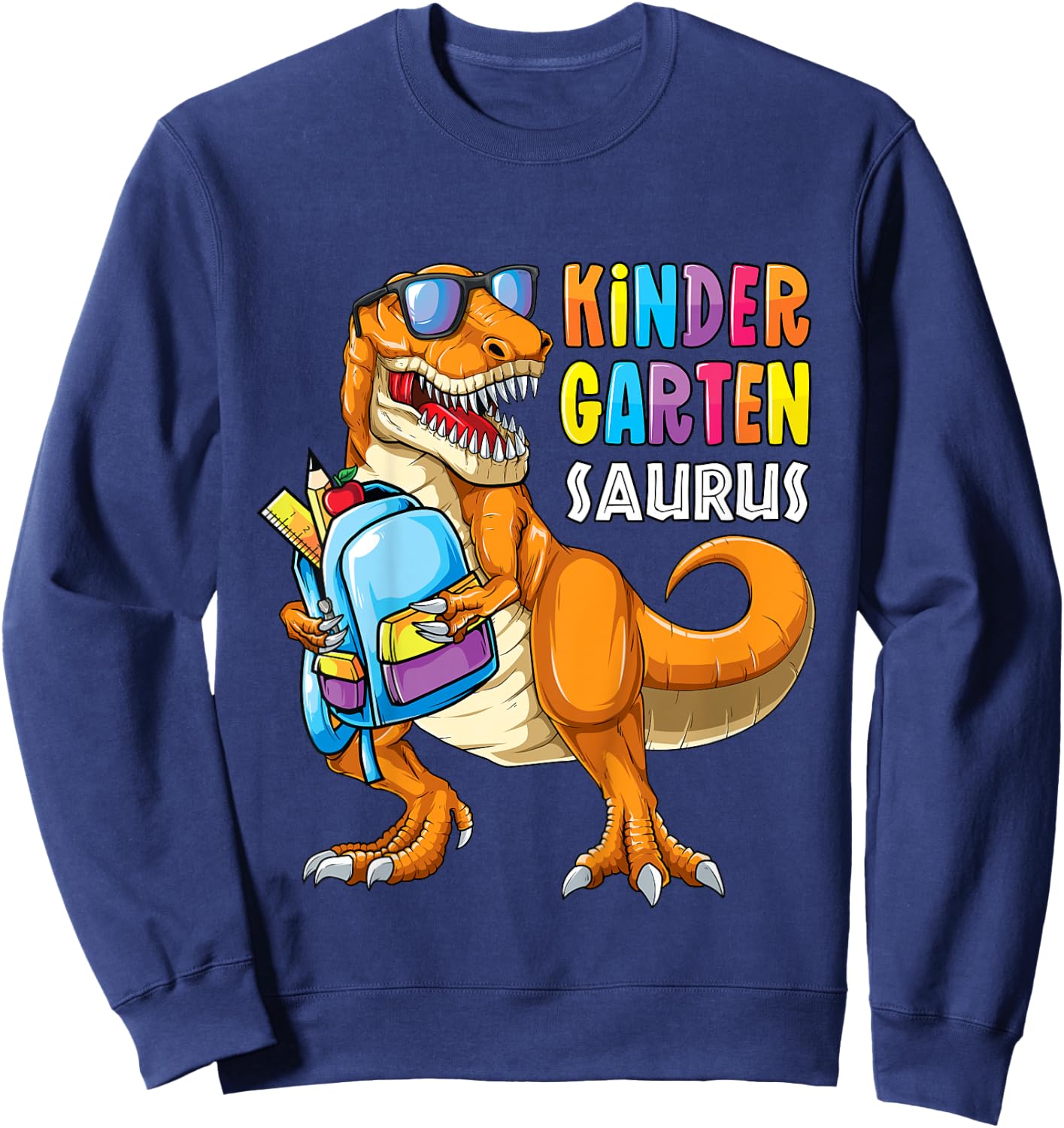 Kids First Day of Kindergarten Saurus T Rex Back to School Boys Sweatshirt - Sweatshirt | Navy