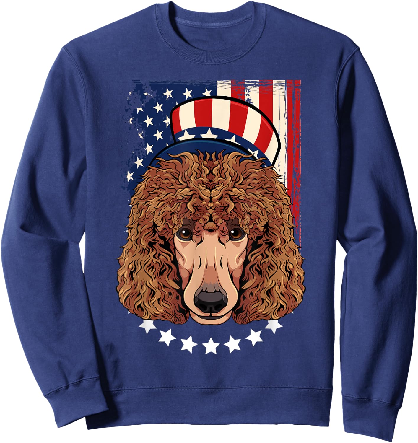 Patriotic Brown Poodle 4th Of July Dog American Flag Hat Sweatshirt - Sweatshirt | Navy