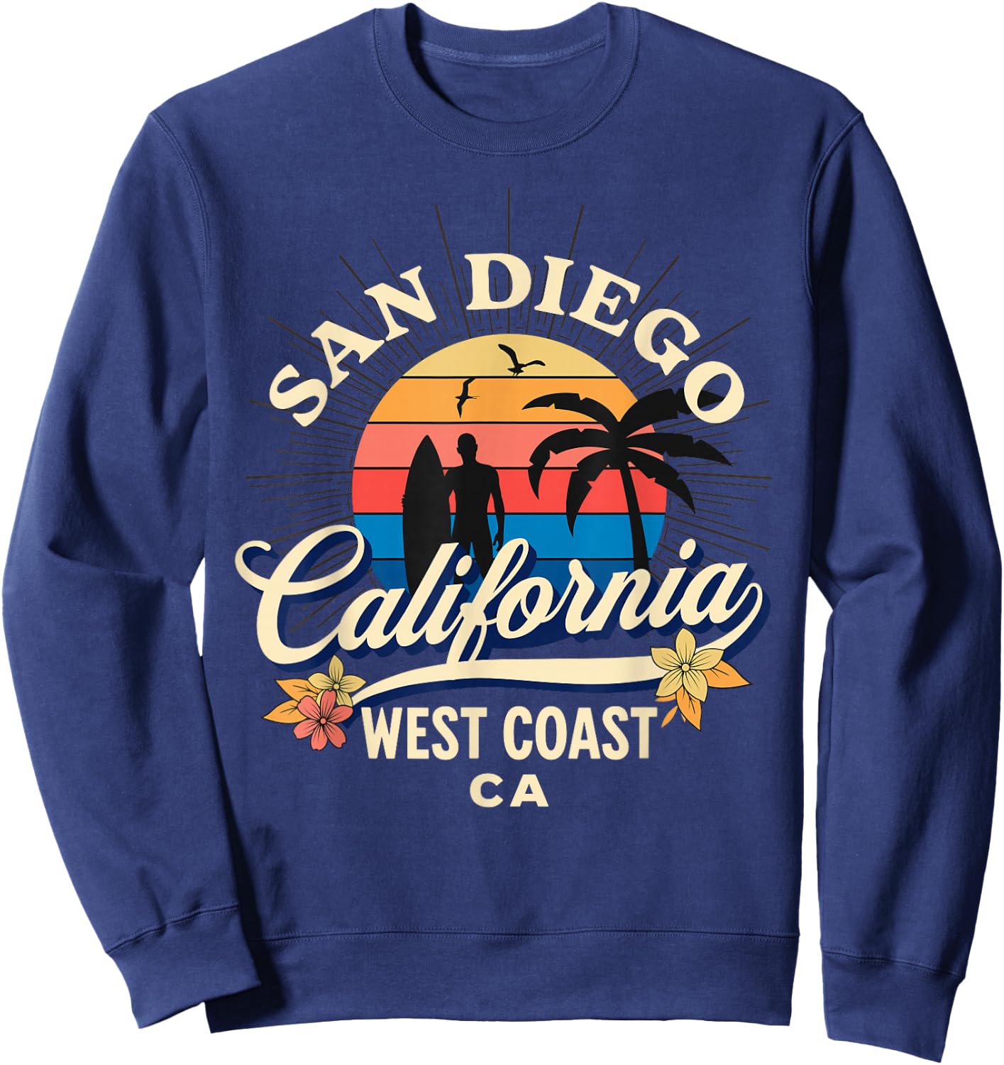 San Diego California Beach Surf Summer Vacation Vintage Sweatshirt - Sweatshirt | Navy