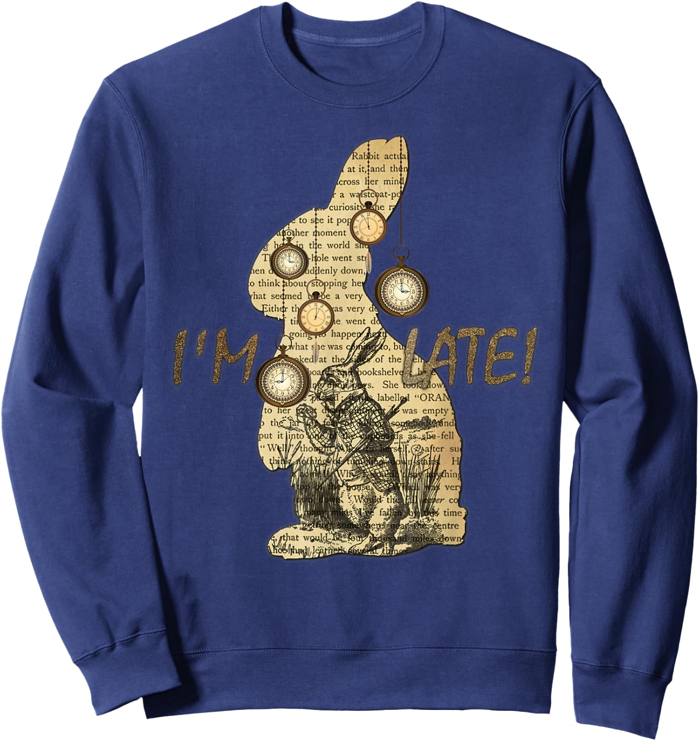 I'm Late - Alice in Wonderland White Rabbit Sweatshirt - Sweatshirt | Navy