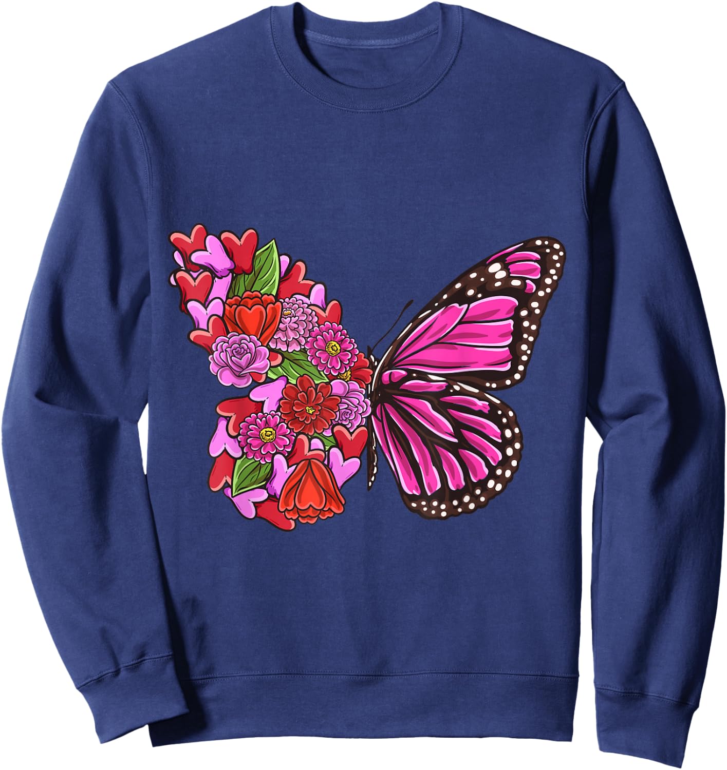 Beautiful Butterfly with half Pink flowers butterflies girl Sweatshirt - Sweatshirt | Navy
