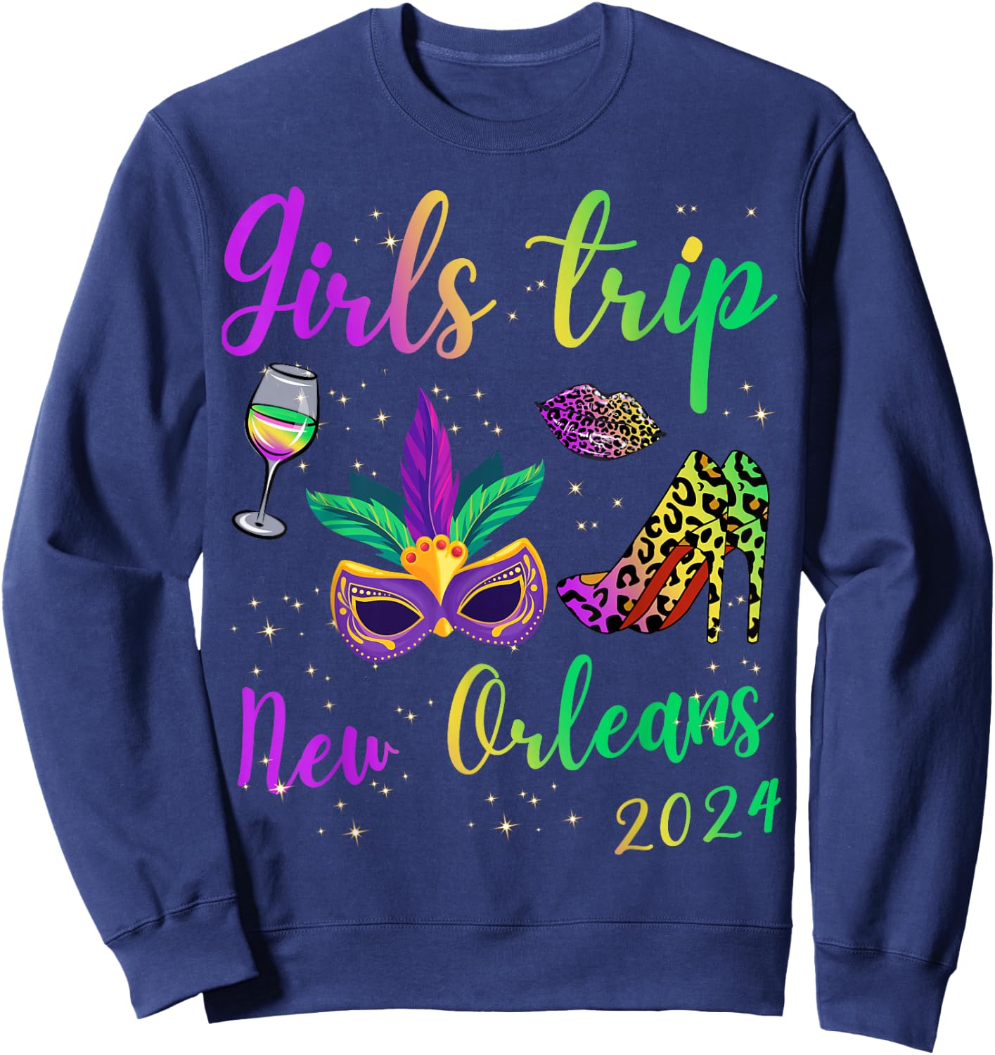 Girls Trip New Orleans 2024 Mardi Gras Mask Beads Matching Sweatshirt - Sweatshirt | Navy