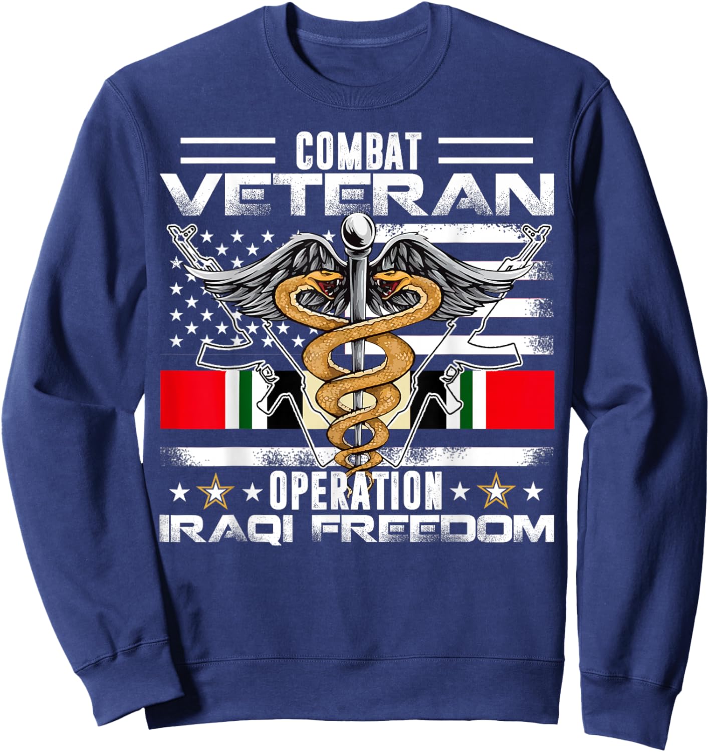 Proud Combat Veteran Iraqi Freedom Military US American Flag Women Kids Men Sweatshirt - Sweatshirt | Navy