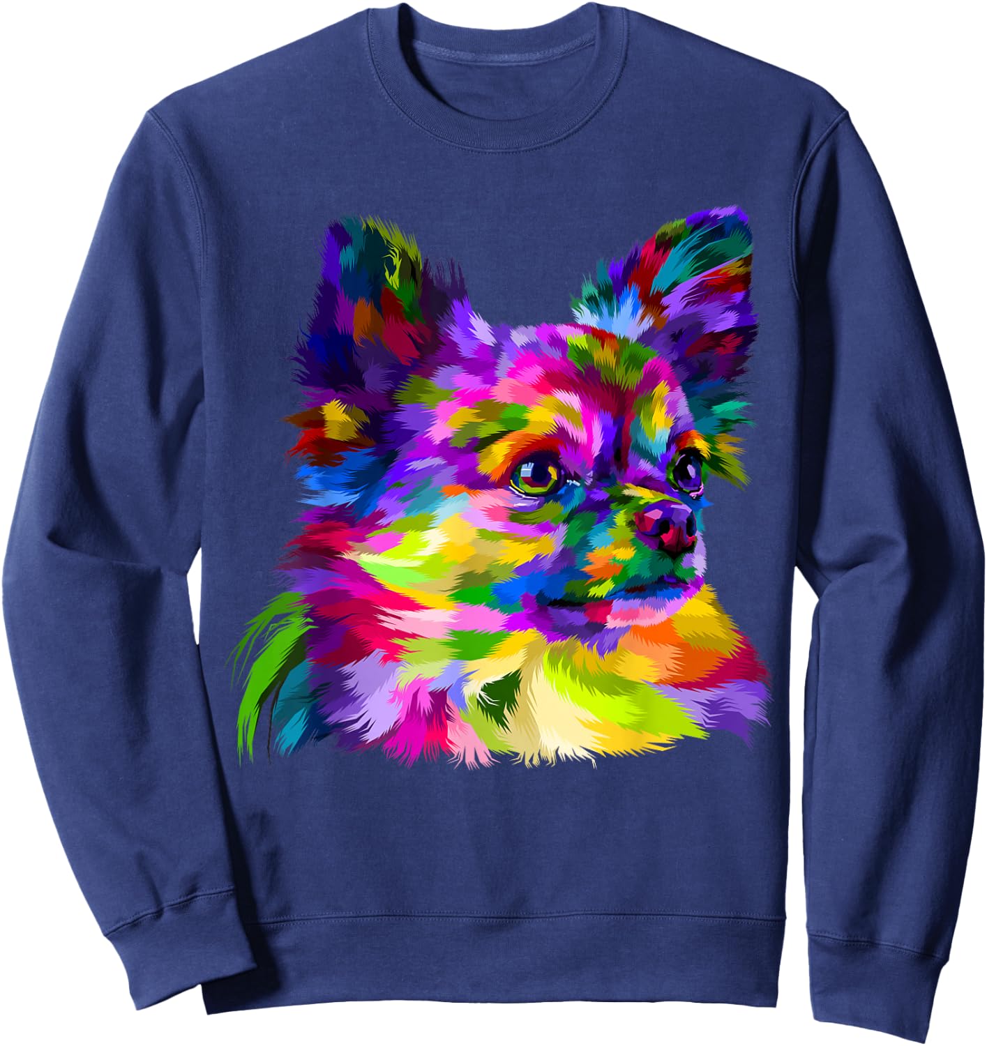 Long Hair Chihuahua Pop Art Portrait Art for Dog Owners Sweatshirt - Sweatshirt | Navy