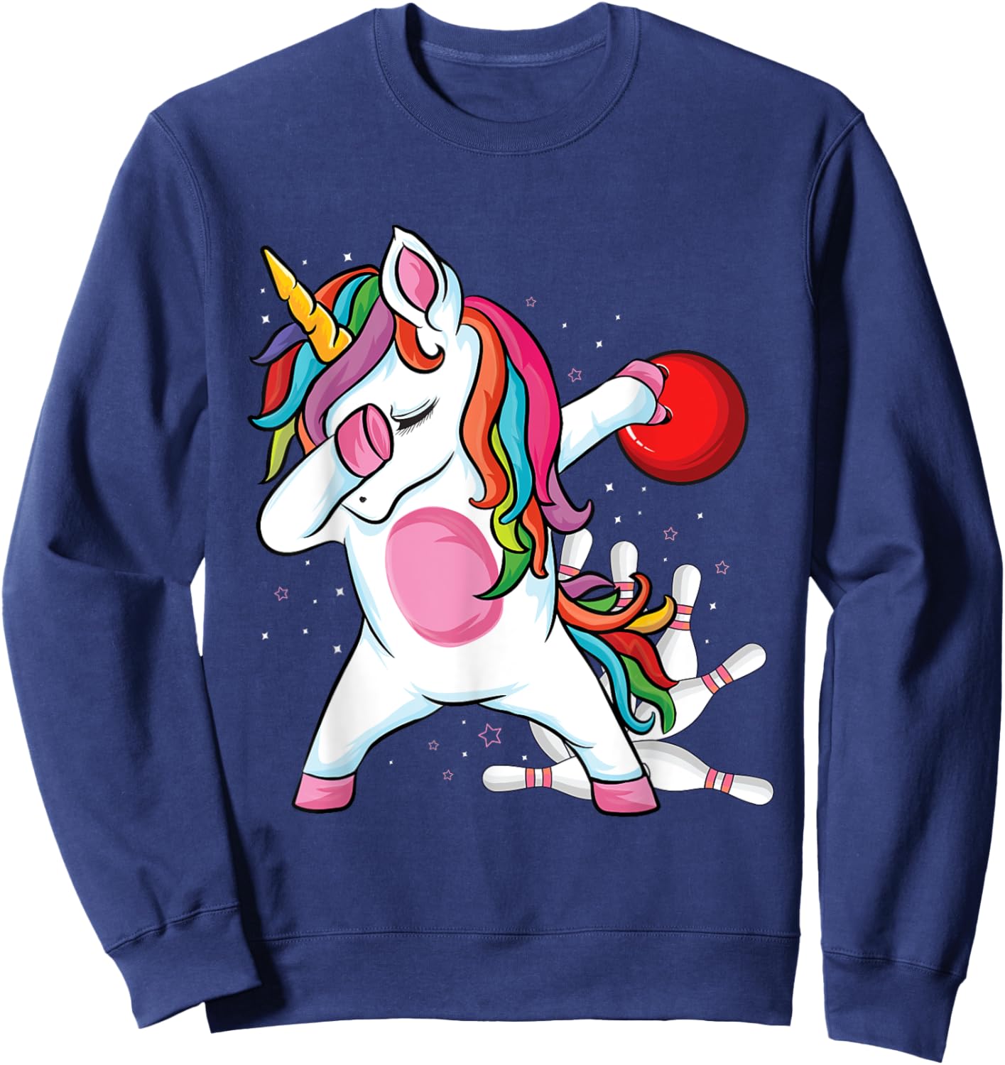 Magical Dabbing Unicorn Bowling Ball Pins Bowling Birthday Sweatshirt - Sweatshirt | Navy