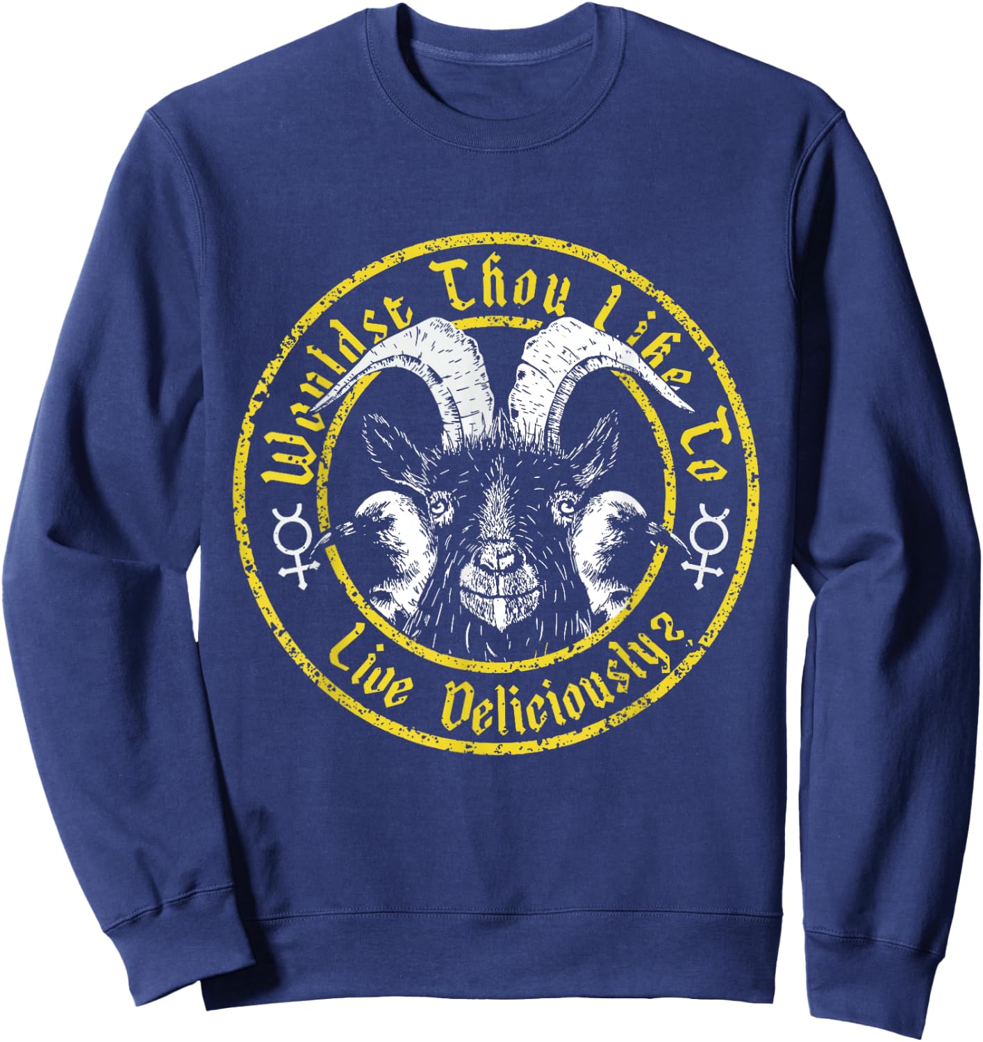 Live Deliciously - Vintage Cartoon Goat - Black Phillip Sweatshirt - Sweatshirt | Navy
