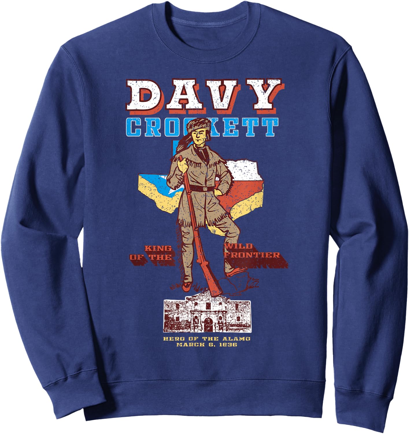 Davy Crockett Texas Alamo Cowboy Vintage Souvenir Sweatshirt - Sweatshirt | Navy