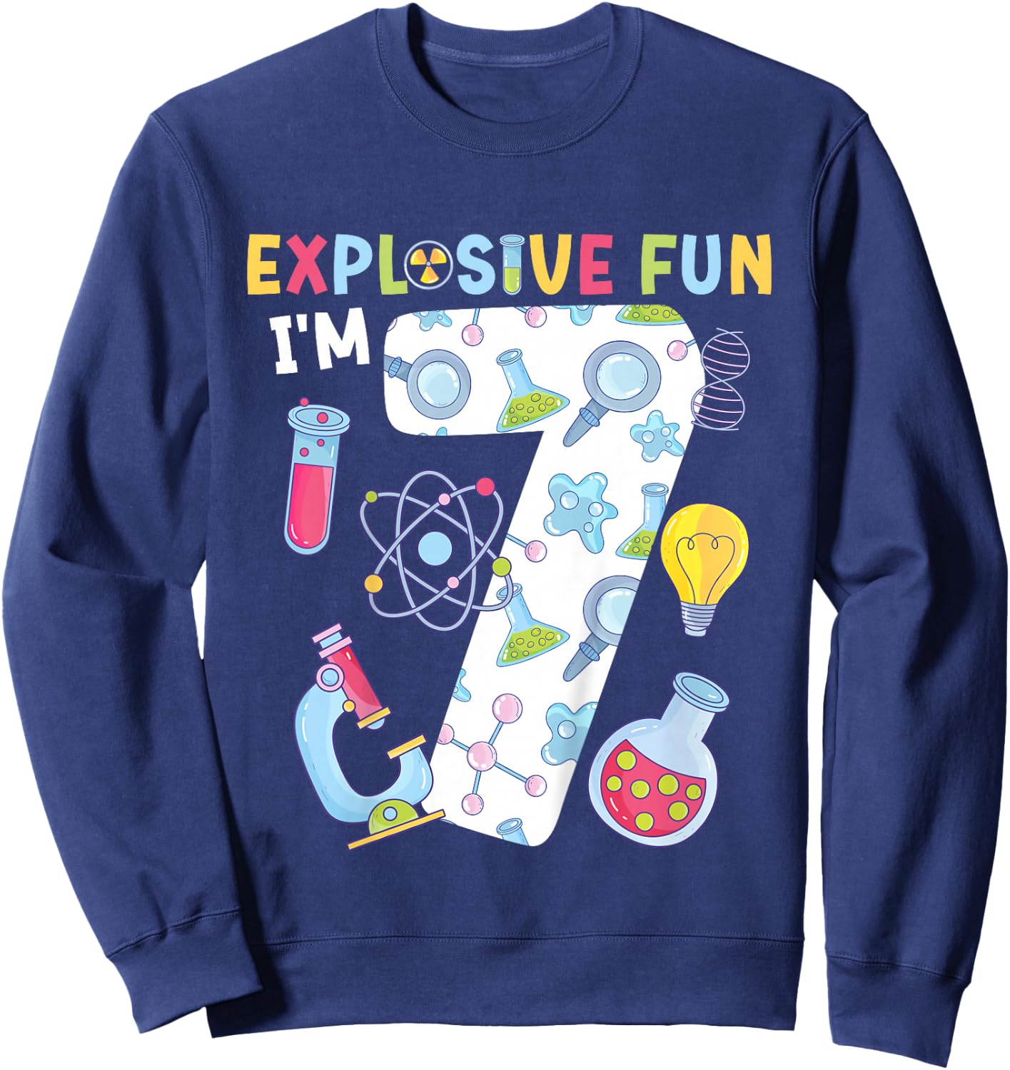 Kids 7th Science Birthday Party 7 Year Old Scientist Birthday Sweatshirt - Sweatshirt | Navy
