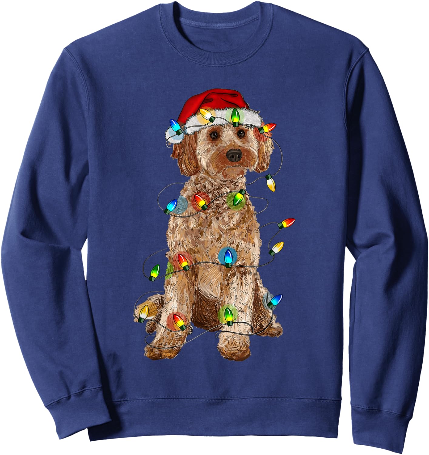 Cockapoo Christmas Tree Light Pajama Dog Lover Xmas Funny Sweatshirt - Sweatshirt | Navy