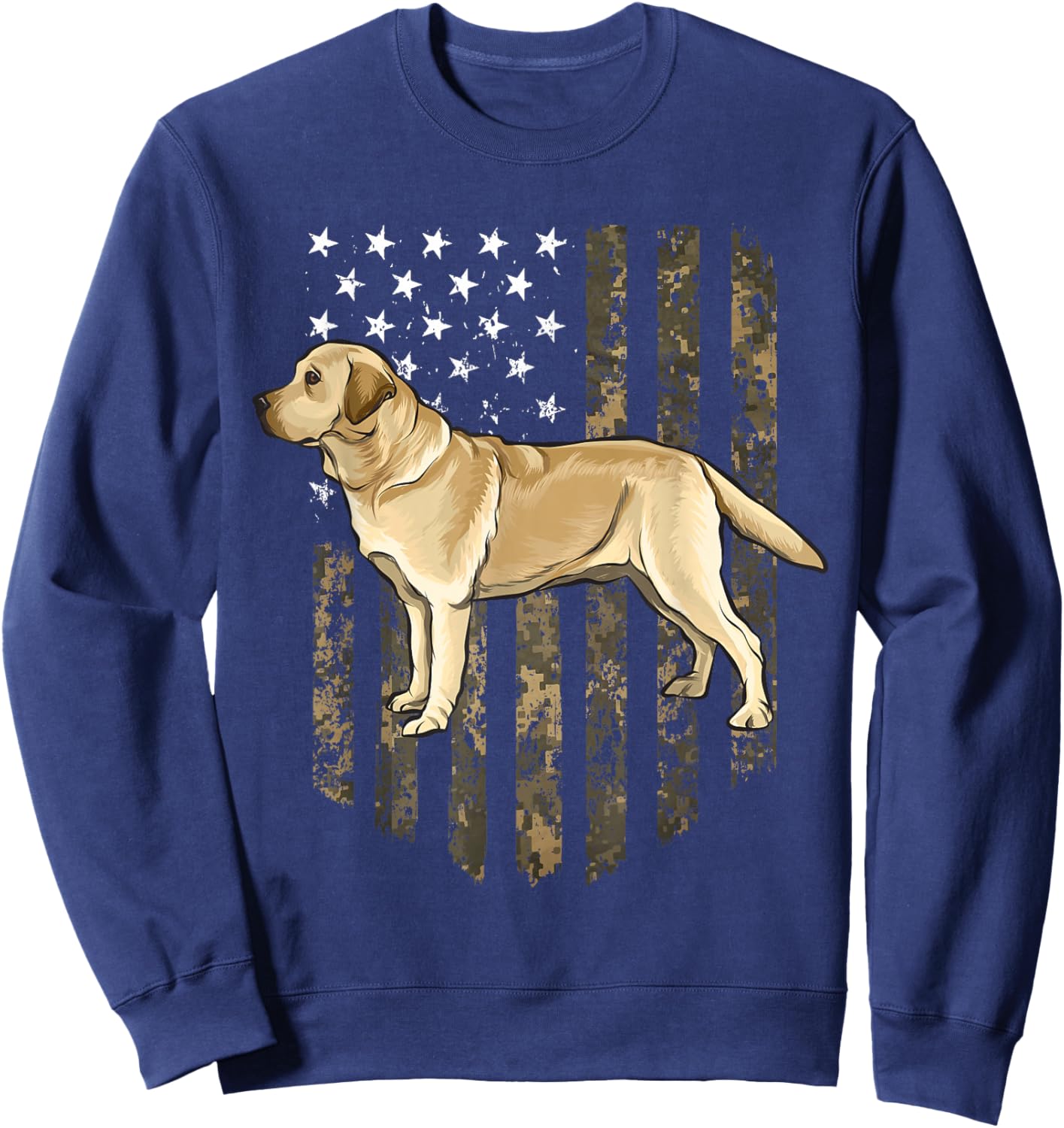 Camo American Flag Yellow Labrador Retriever 4th of July USA Sweatshirt - Sweatshirt | Navy